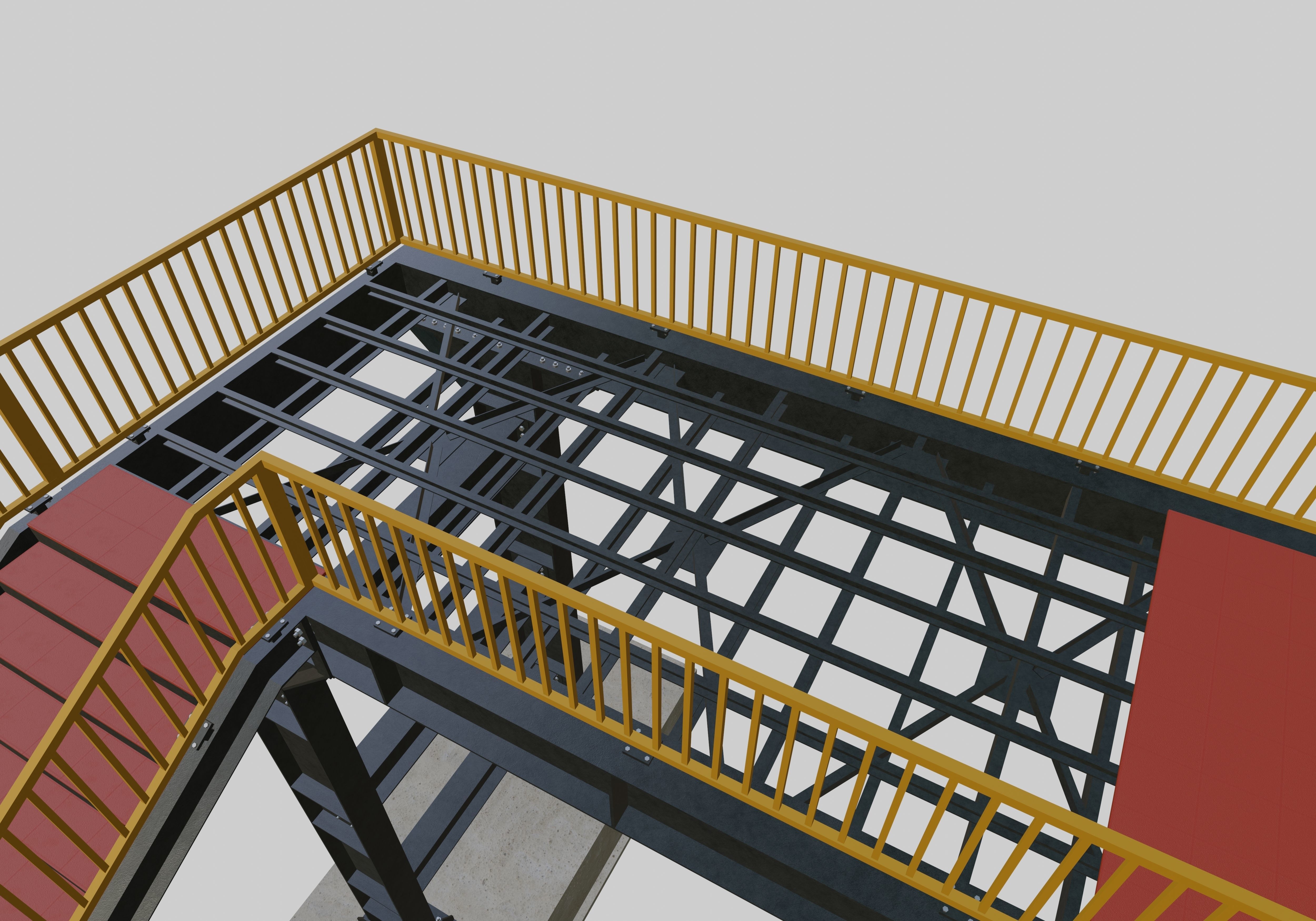 Steel Pedestrian Bridge - Two Columns - Straight Type-1 3D model_14