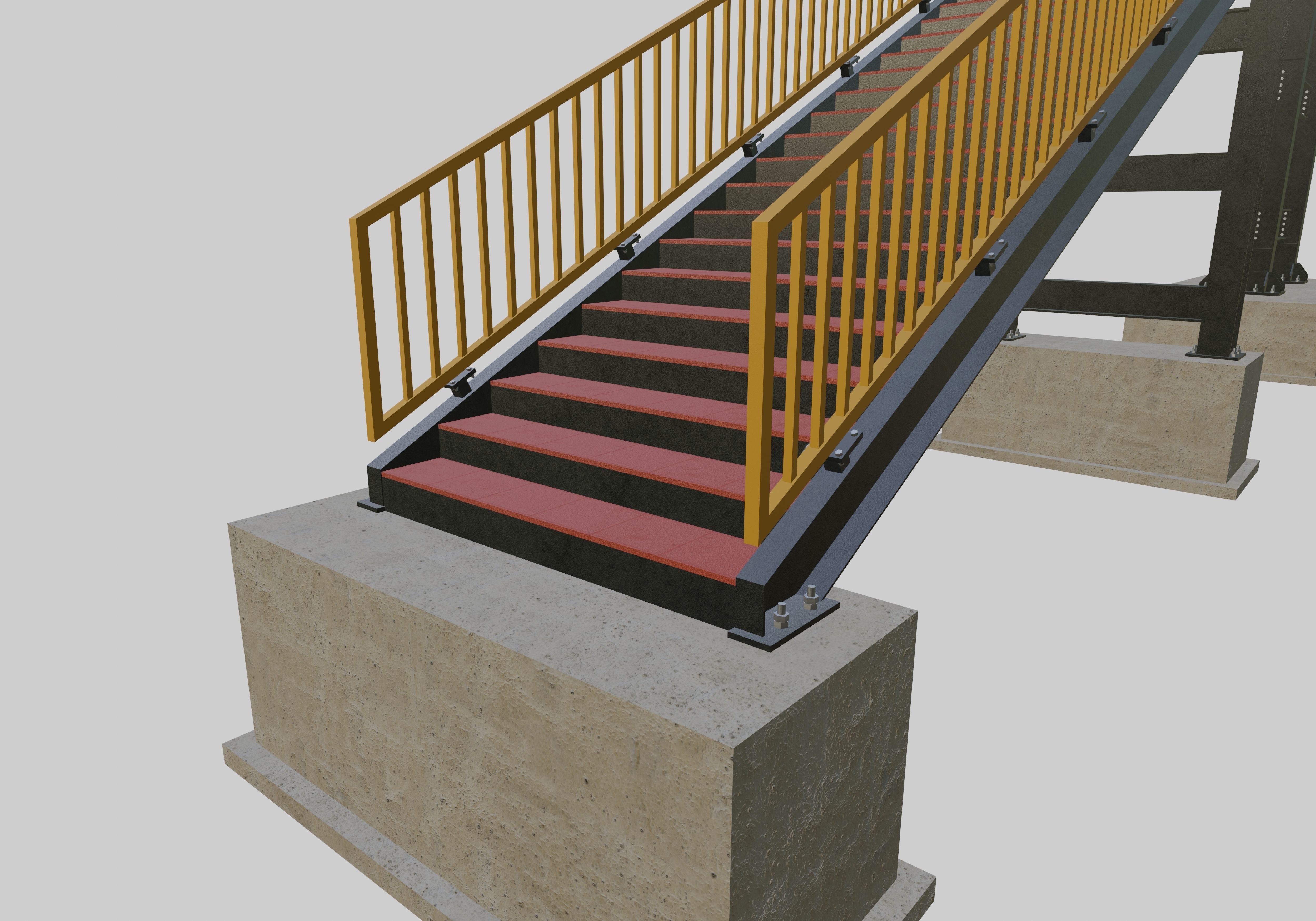 Steel Pedestrian Bridge - Two Columns - Straight Type-1 3D model_10