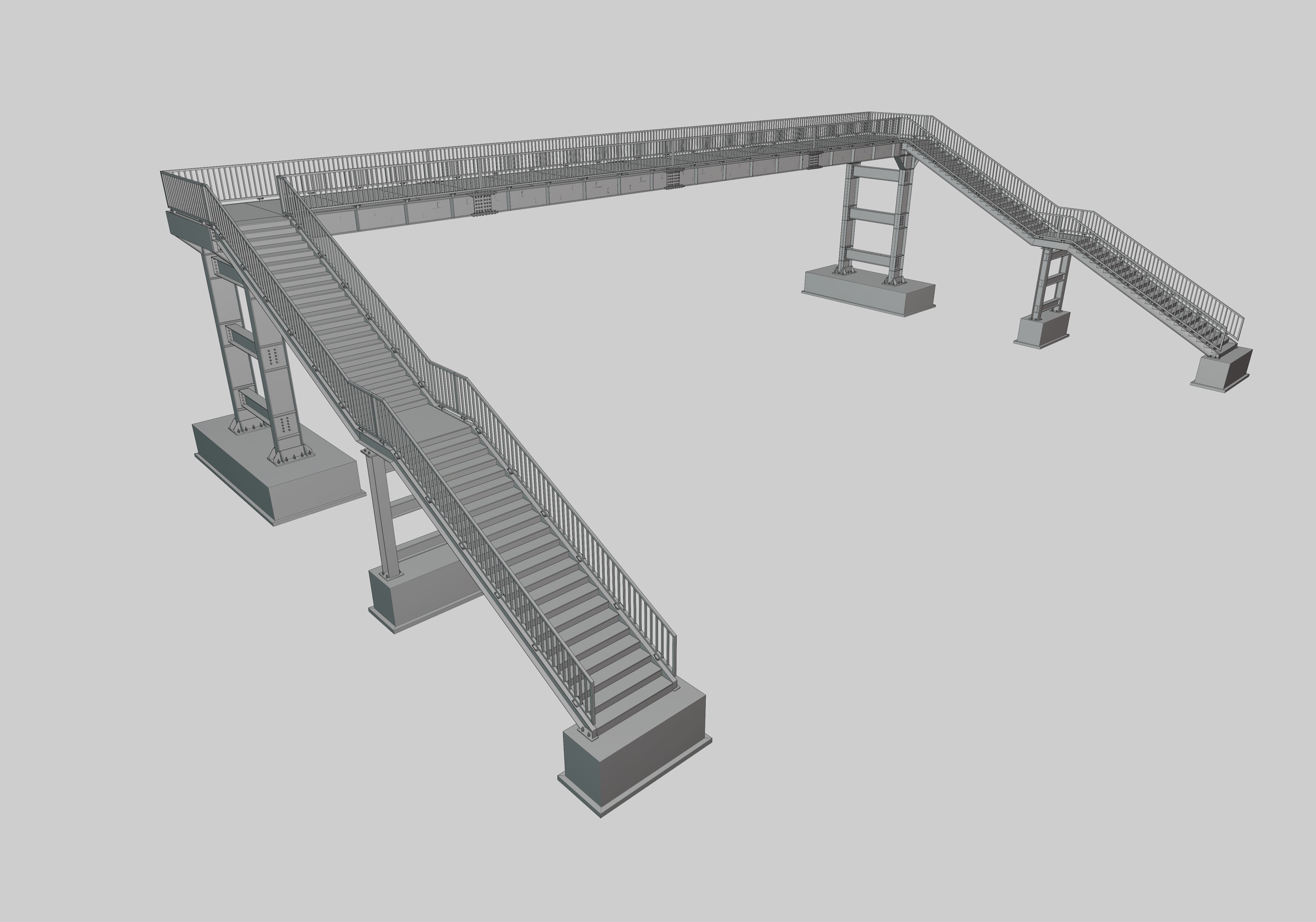 Steel Pedestrian Bridge - Two Columns - Straight Type-1 3D model_28