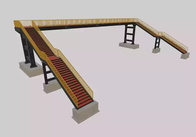 Steel Pedestrian Bridge - Two Columns - Straight Type-1 3D model