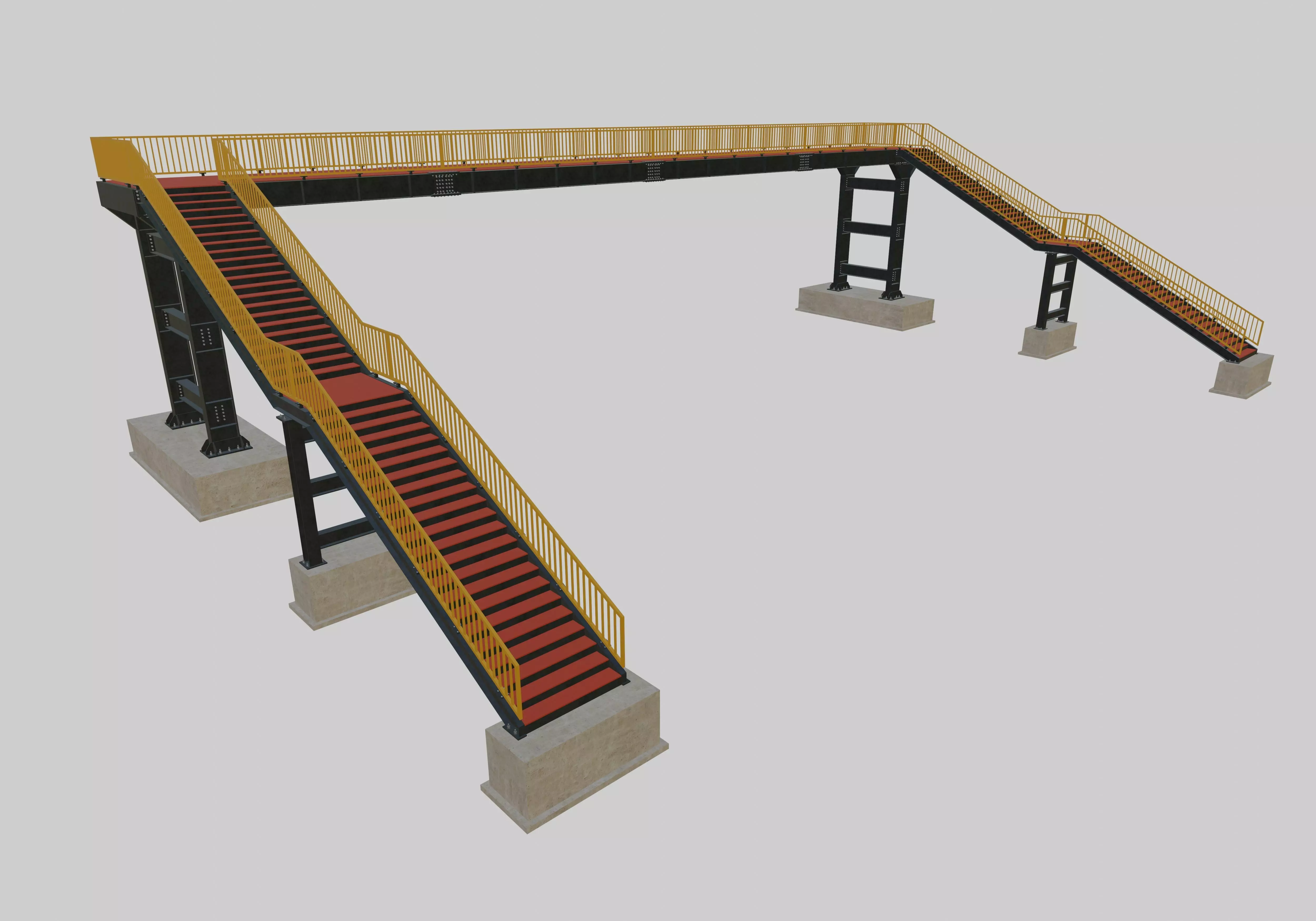 Steel Pedestrian Bridge - Two Columns - Straight Type-1 3D model_0