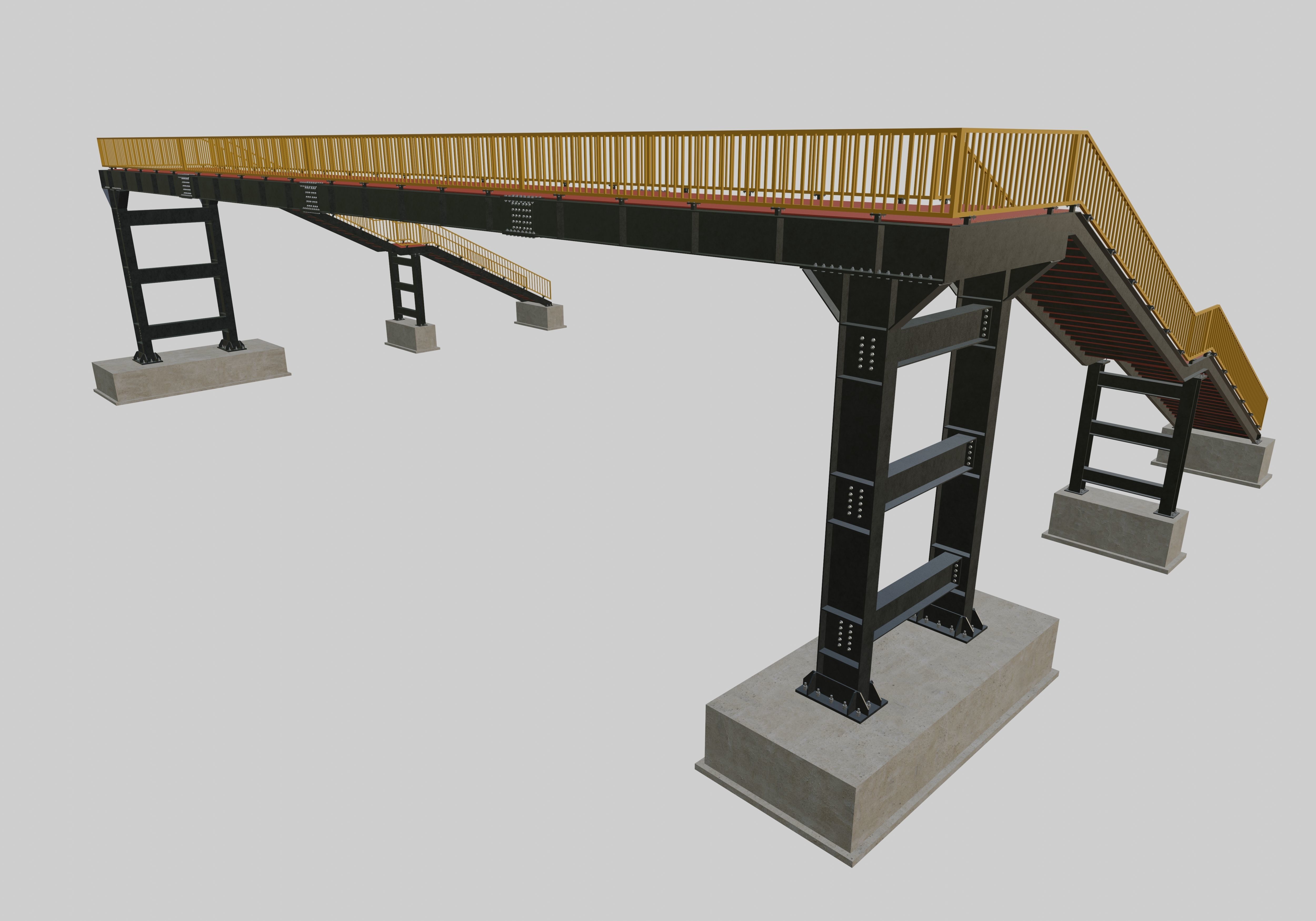 Steel Pedestrian Bridge - Two Columns - Straight Type-1 3D model_2