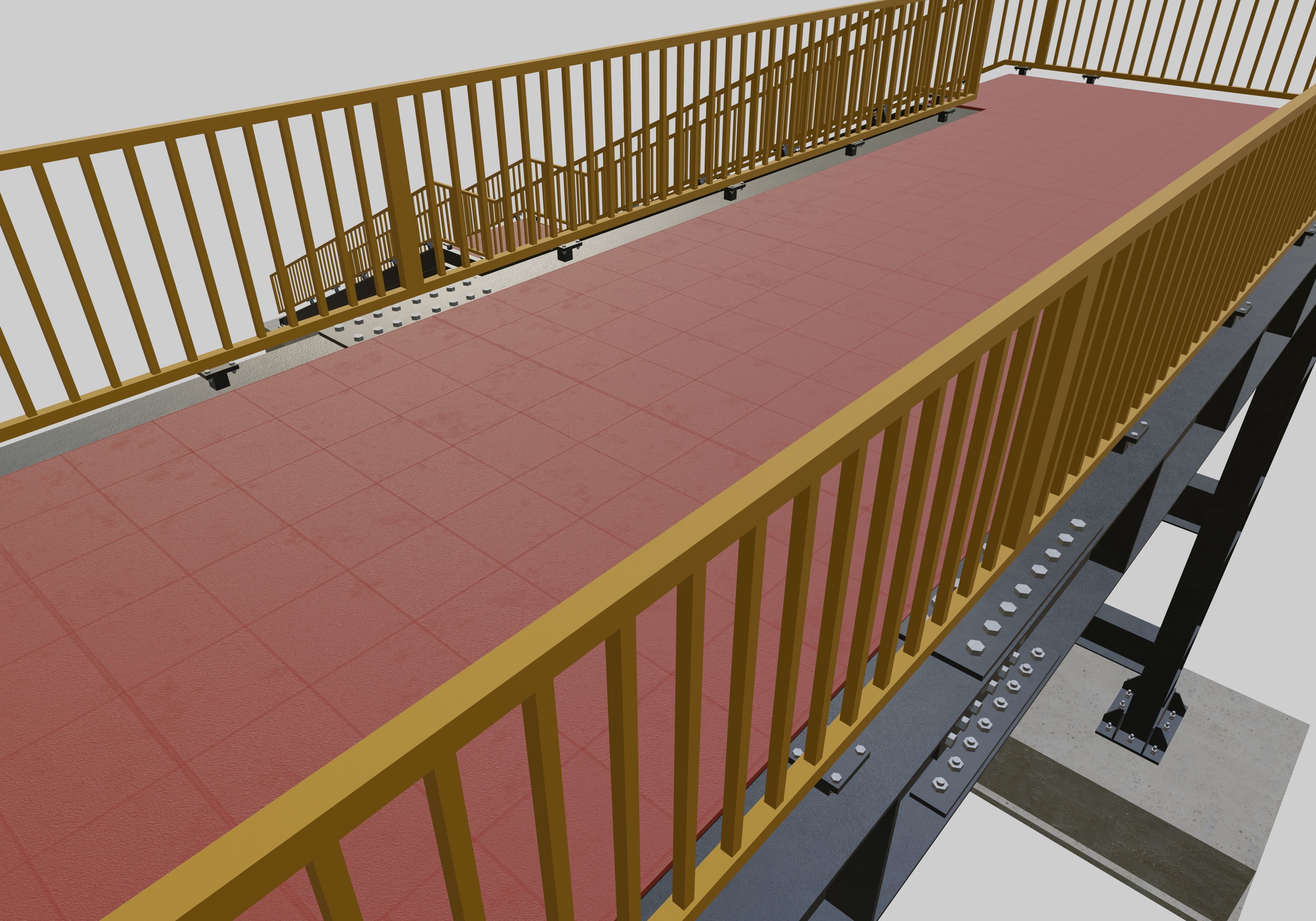Steel Pedestrian Bridge - Two Columns - Straight Type-1 3D model_5