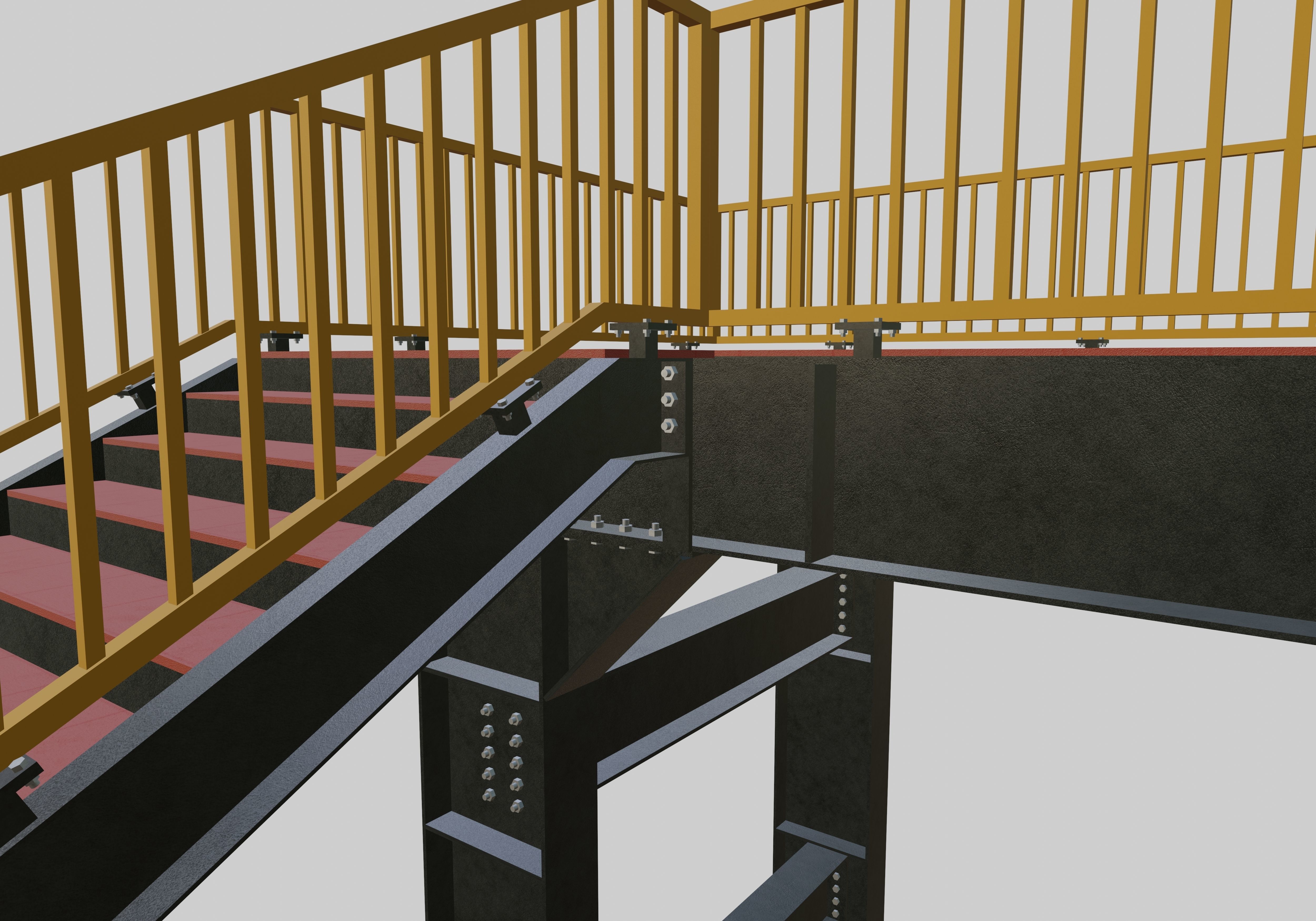 Steel Pedestrian Bridge - Two Columns - Straight Type-1 3D model_12