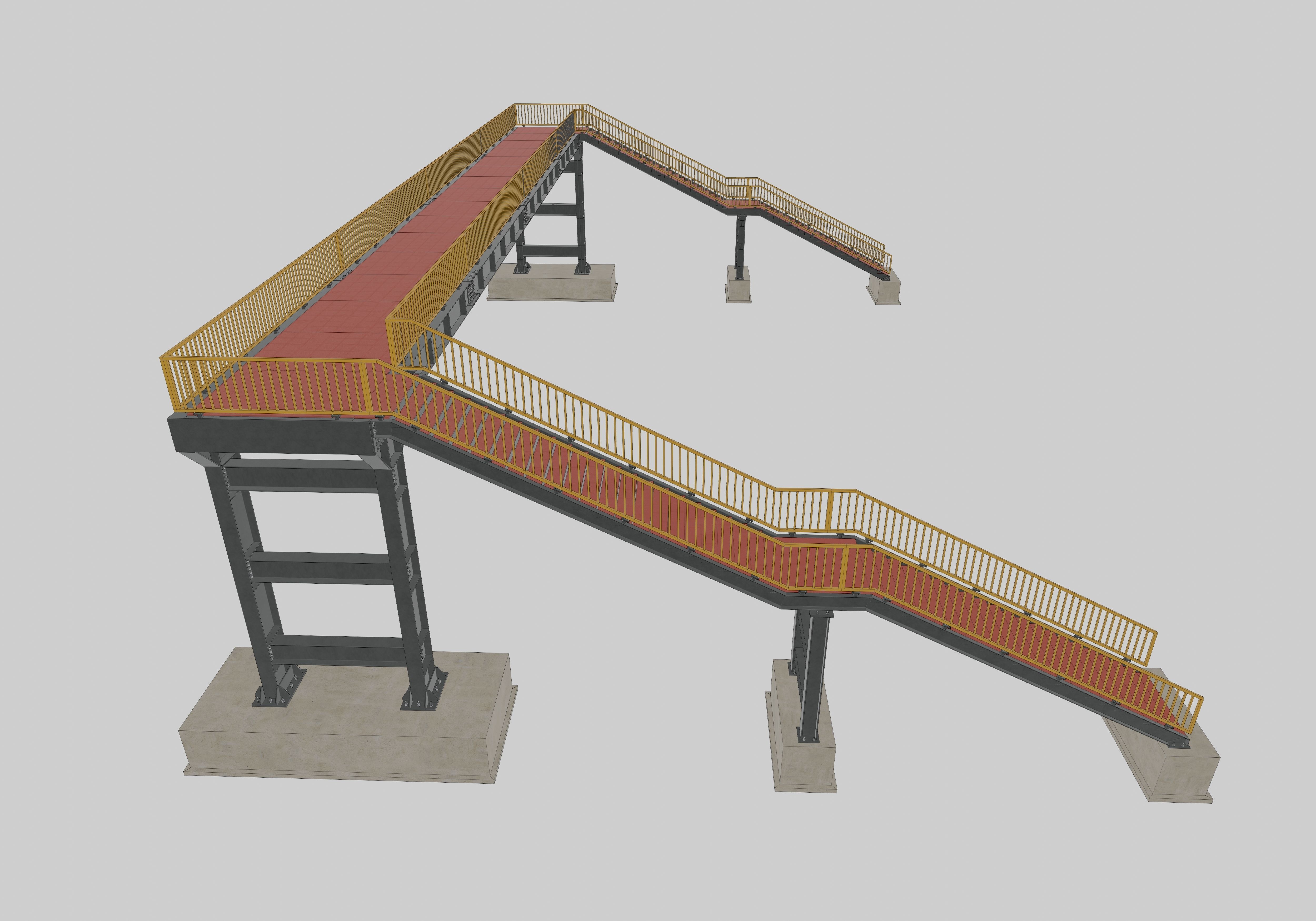 Steel Pedestrian Bridge - Two Columns - Straight Type-1 3D model_17