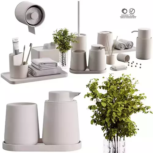 Bathroom-accessories-set-2 bathroom set with toiletries and plants