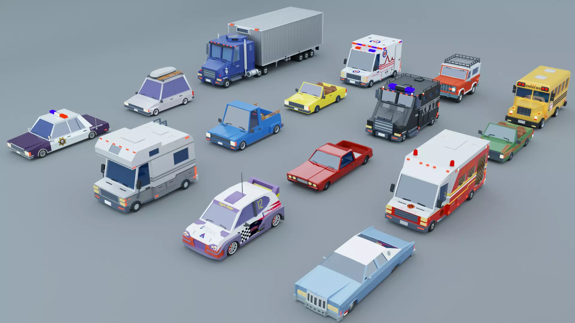 3D model Cartoon Low Poly Cars Pack VR / AR / low-poly | CGTrader