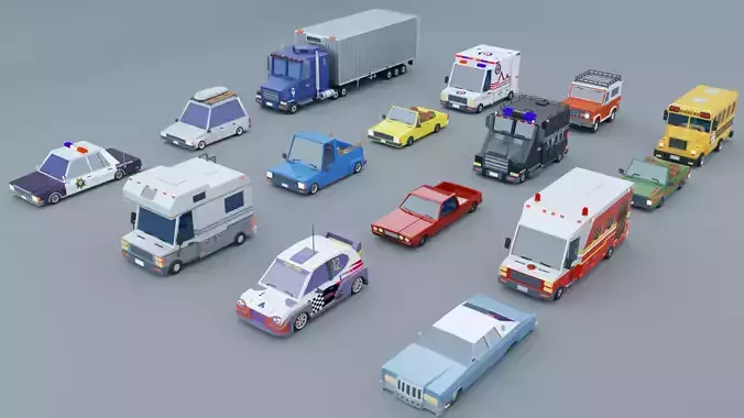 Cartoon Low Poly Cars Pack