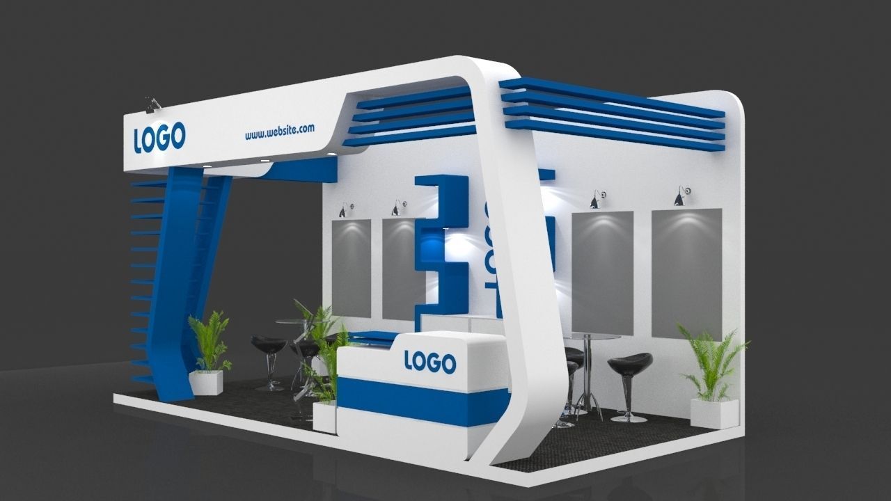 Exhibition Booth 3D Model 6 mtr x 3 mtr 3 sides open 3D model_1