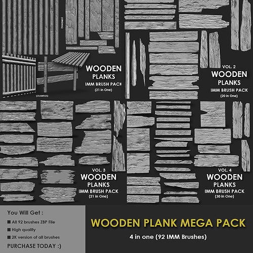 WOODEN PLANK MEGA PACK 4 IN ONE  92 BRUSHES 3D model
