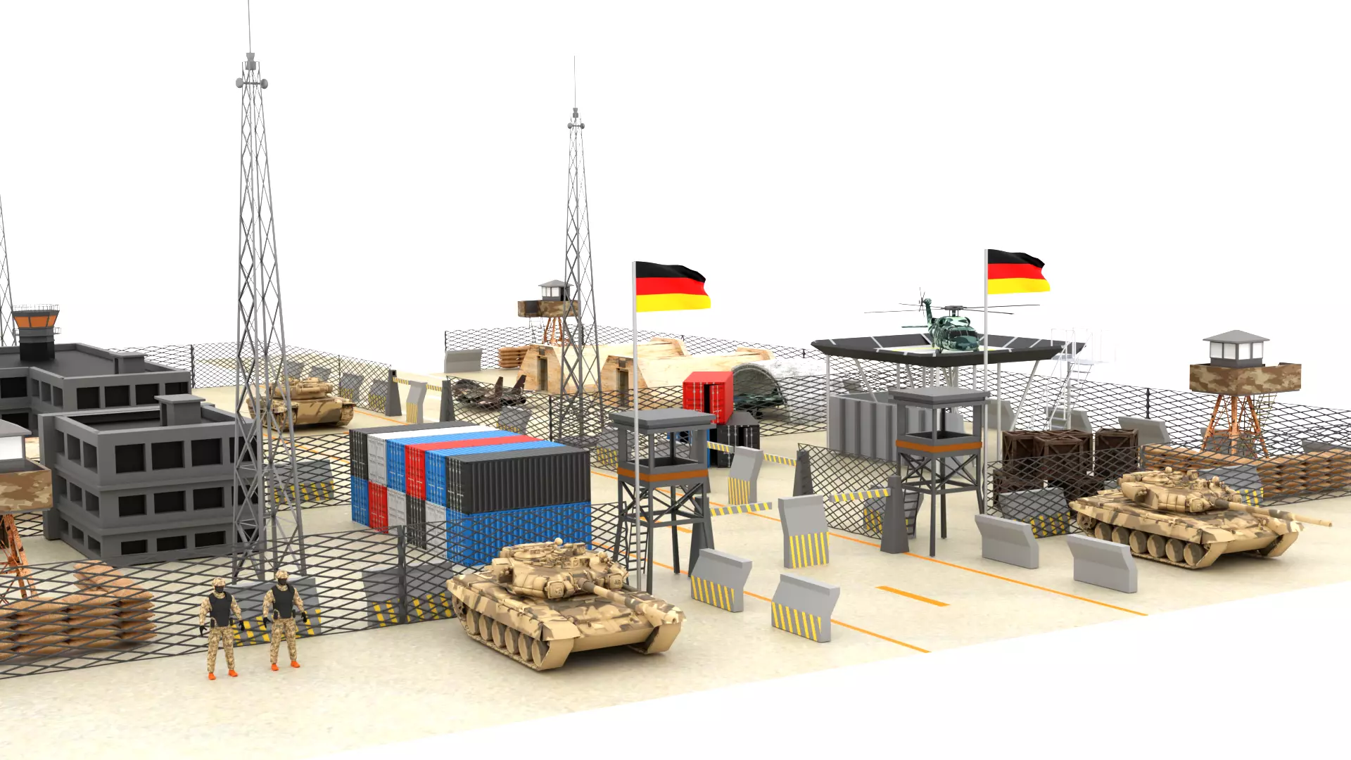 Germany Military Base Low-poly 3D model_0