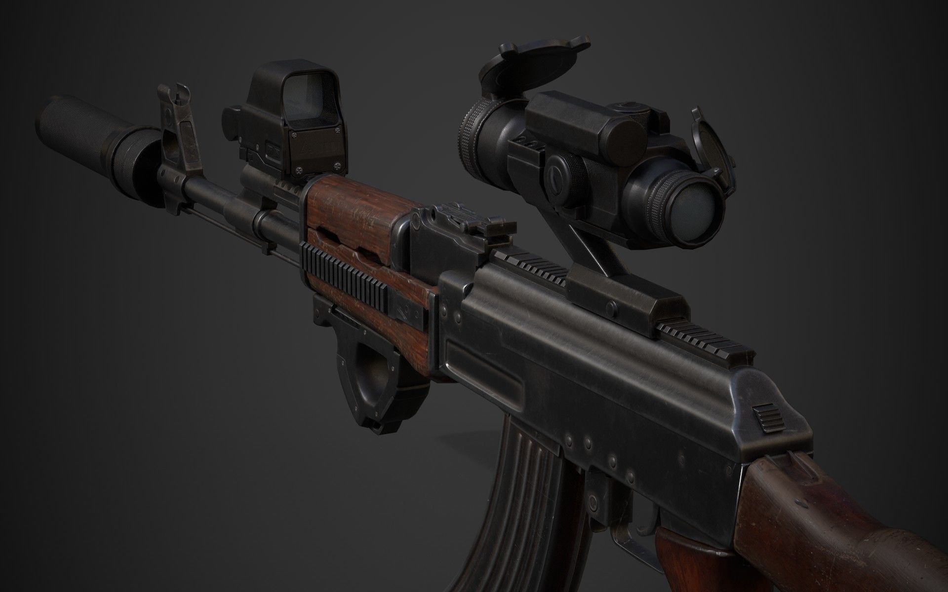 AK-47 rifle Low-poly 3D model_14