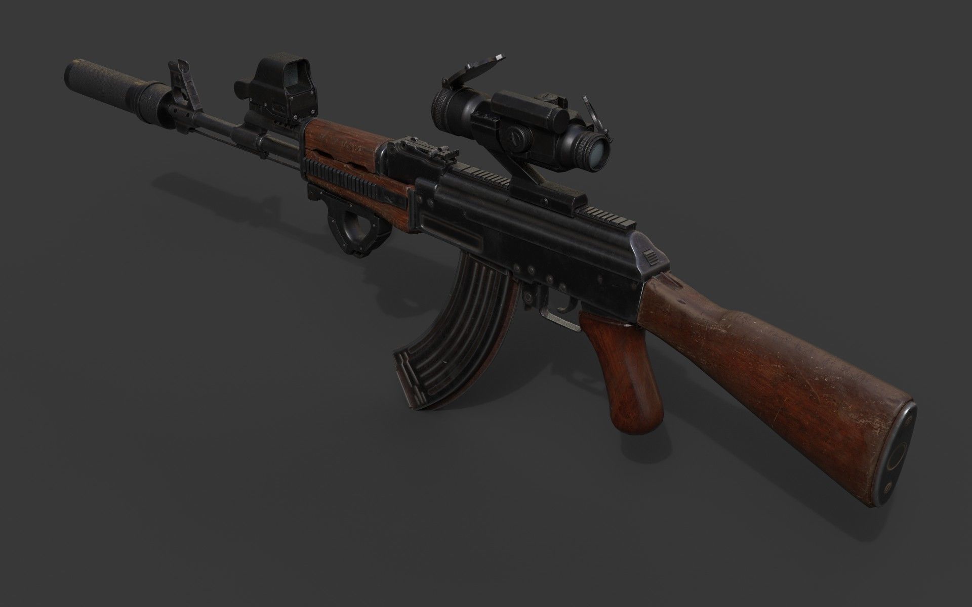 AK-47 rifle Low-poly 3D model_3