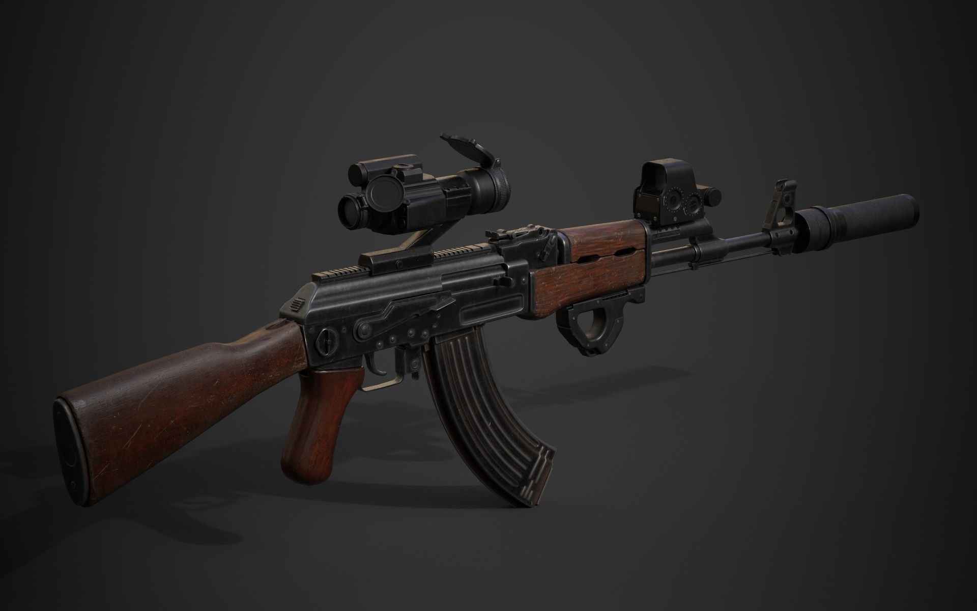 AK-47 rifle Low-poly 3D model_12
