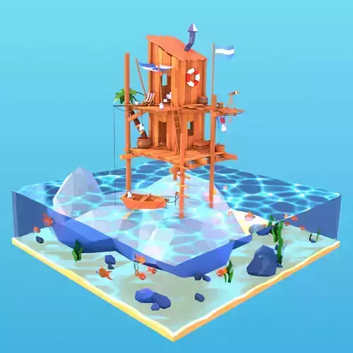 Seashack blender file with water material Low-poly 3D model