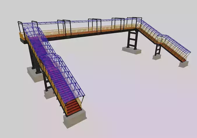 Steel Pedestrian Bridge - Two Columns - Straight Close Type-2 3D model