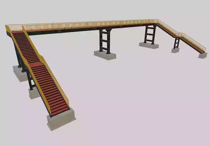 Steel Pedestrian Bridge - Three Columns - Straight Type-3 3D model