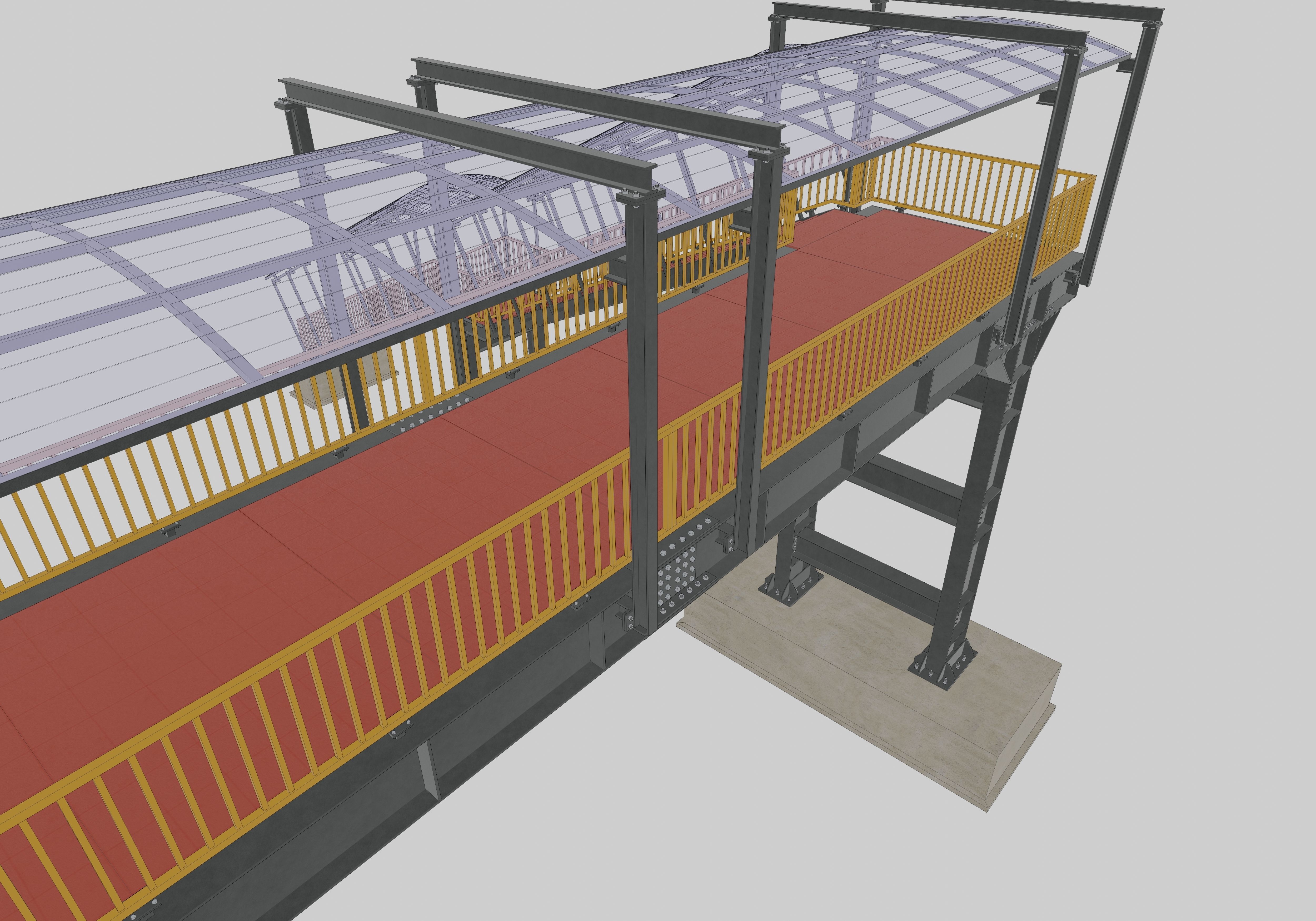 Steel Pedestrian Bridge - Three Columns - Straight Close Type-4 3D model_18
