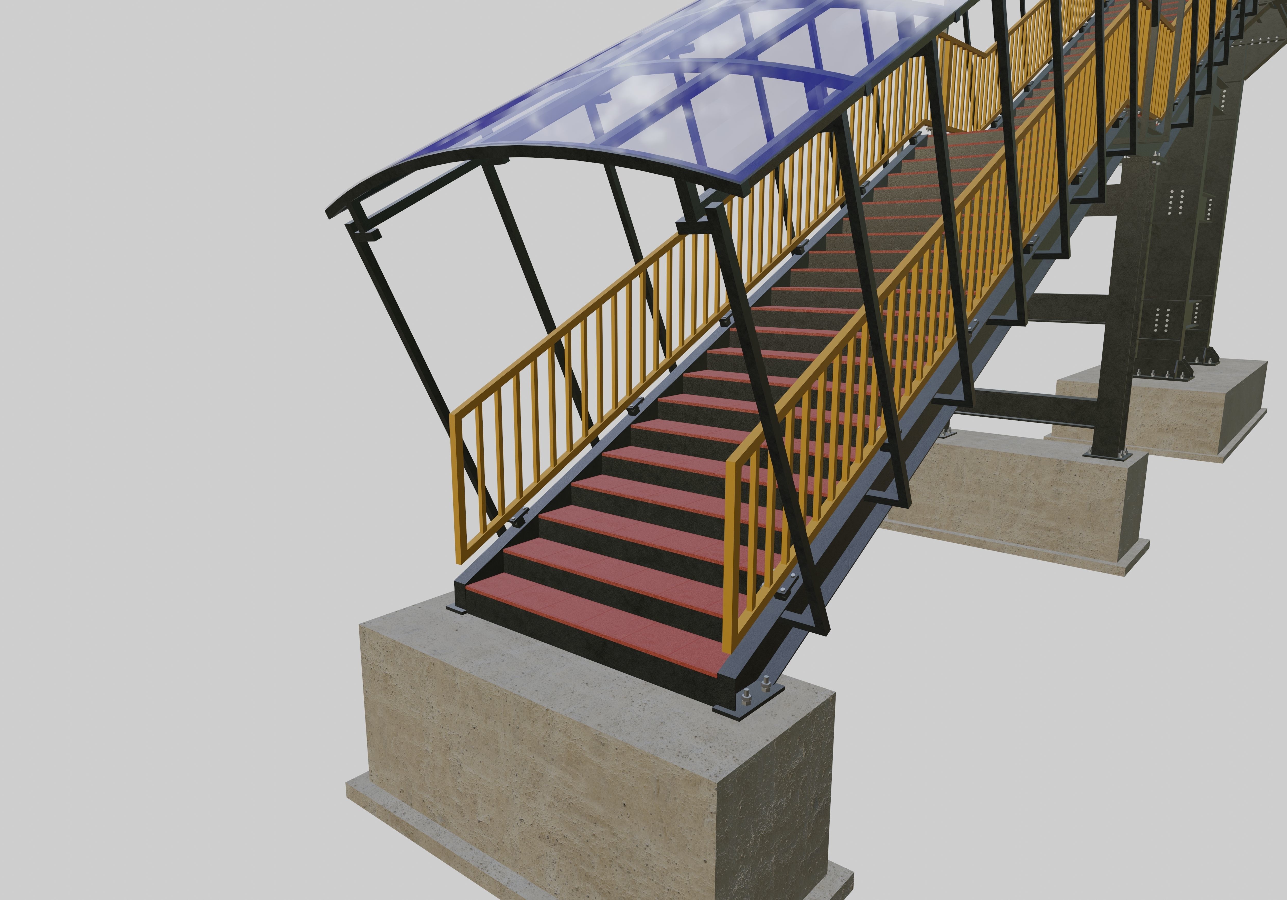 Steel Pedestrian Bridge - Three Columns - Straight Close Type-4 3D model_10
