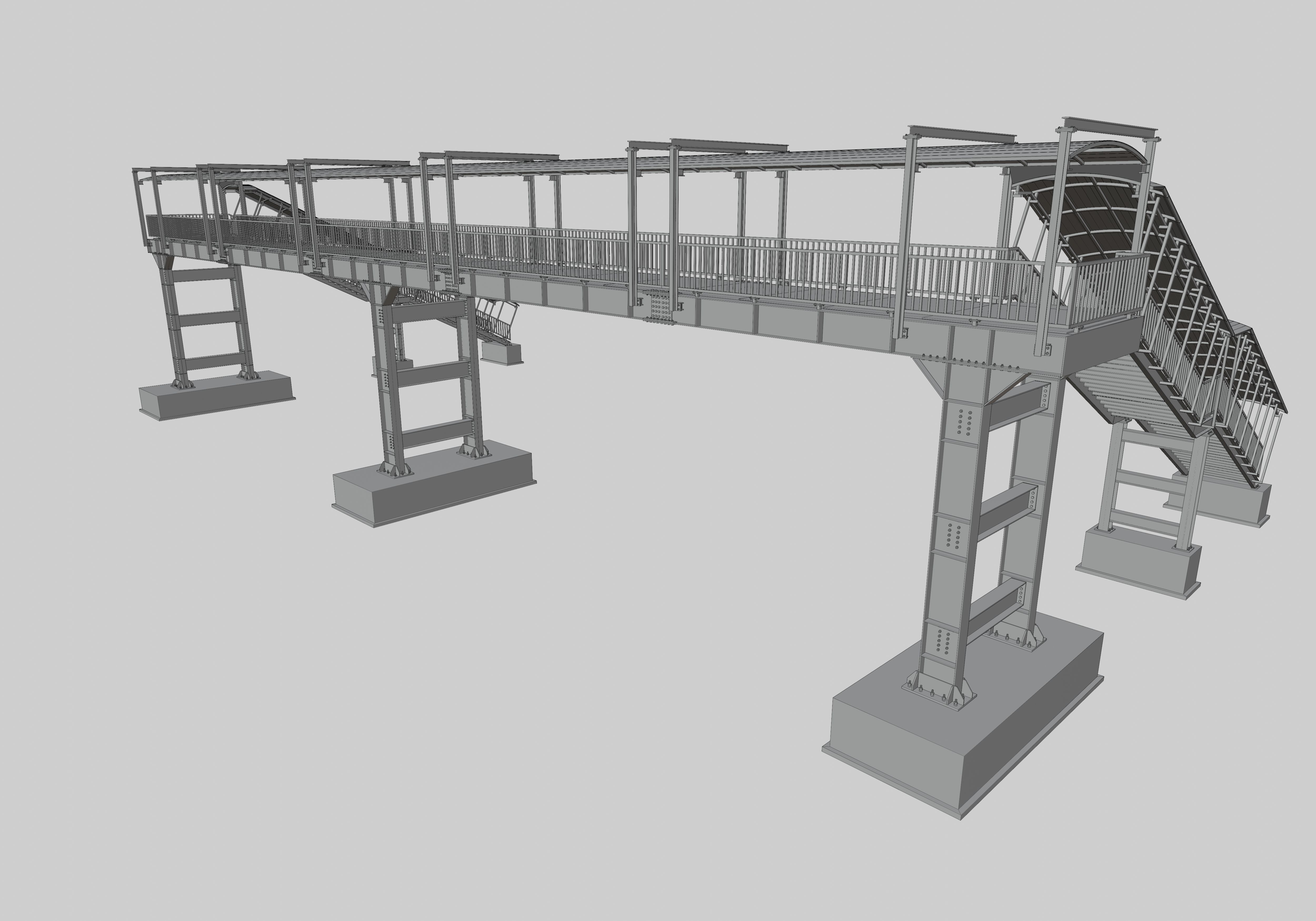 Steel Pedestrian Bridge - Three Columns - Straight Close Type-4 3D model_29