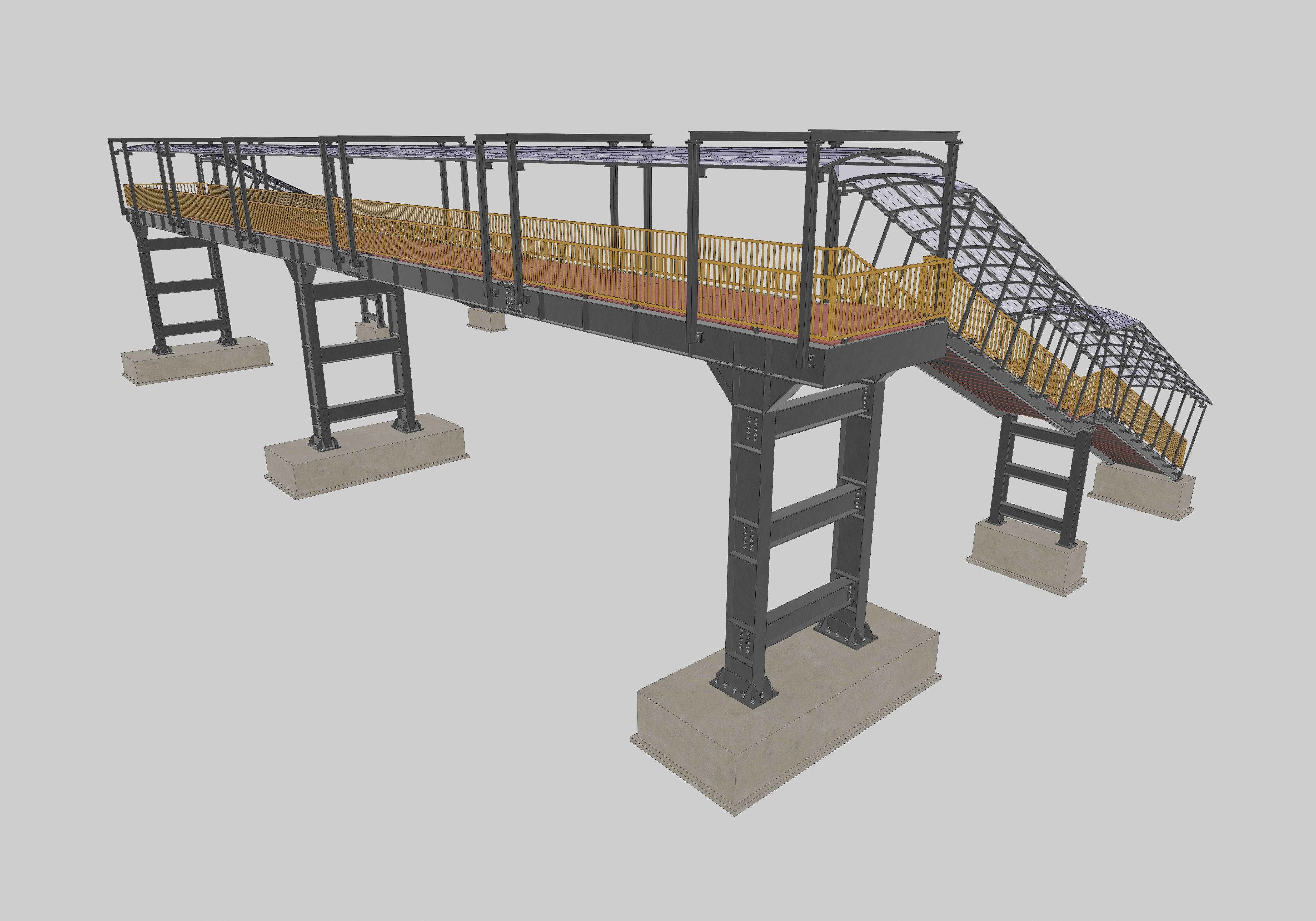 Steel Pedestrian Bridge - Three Columns - Straight Close Type-4 3D model_20
