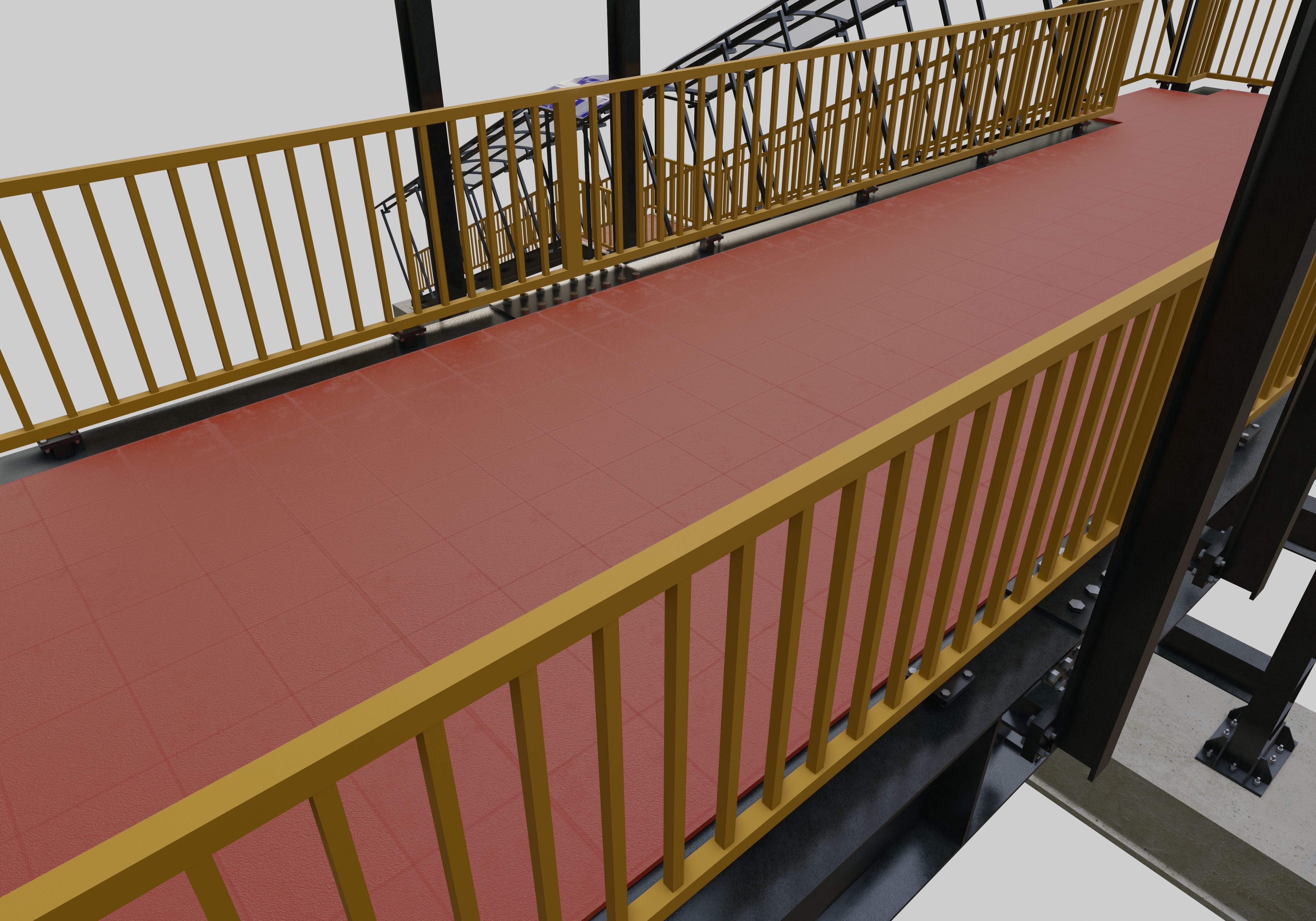 Steel Pedestrian Bridge - Three Columns - Straight Close Type-4 3D model_5
