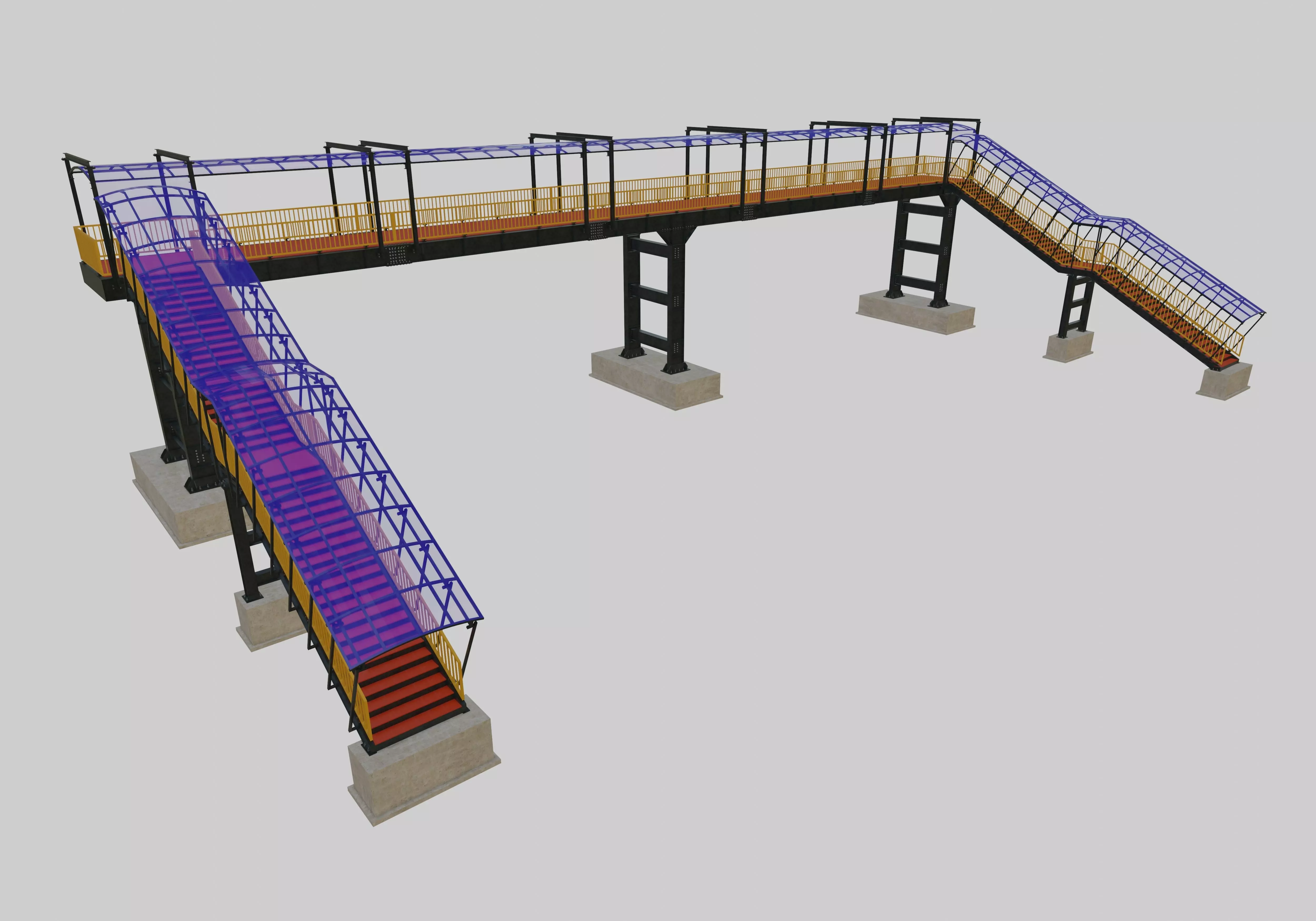 Steel Pedestrian Bridge - Three Columns - Straight Close Type-4 3D model_0