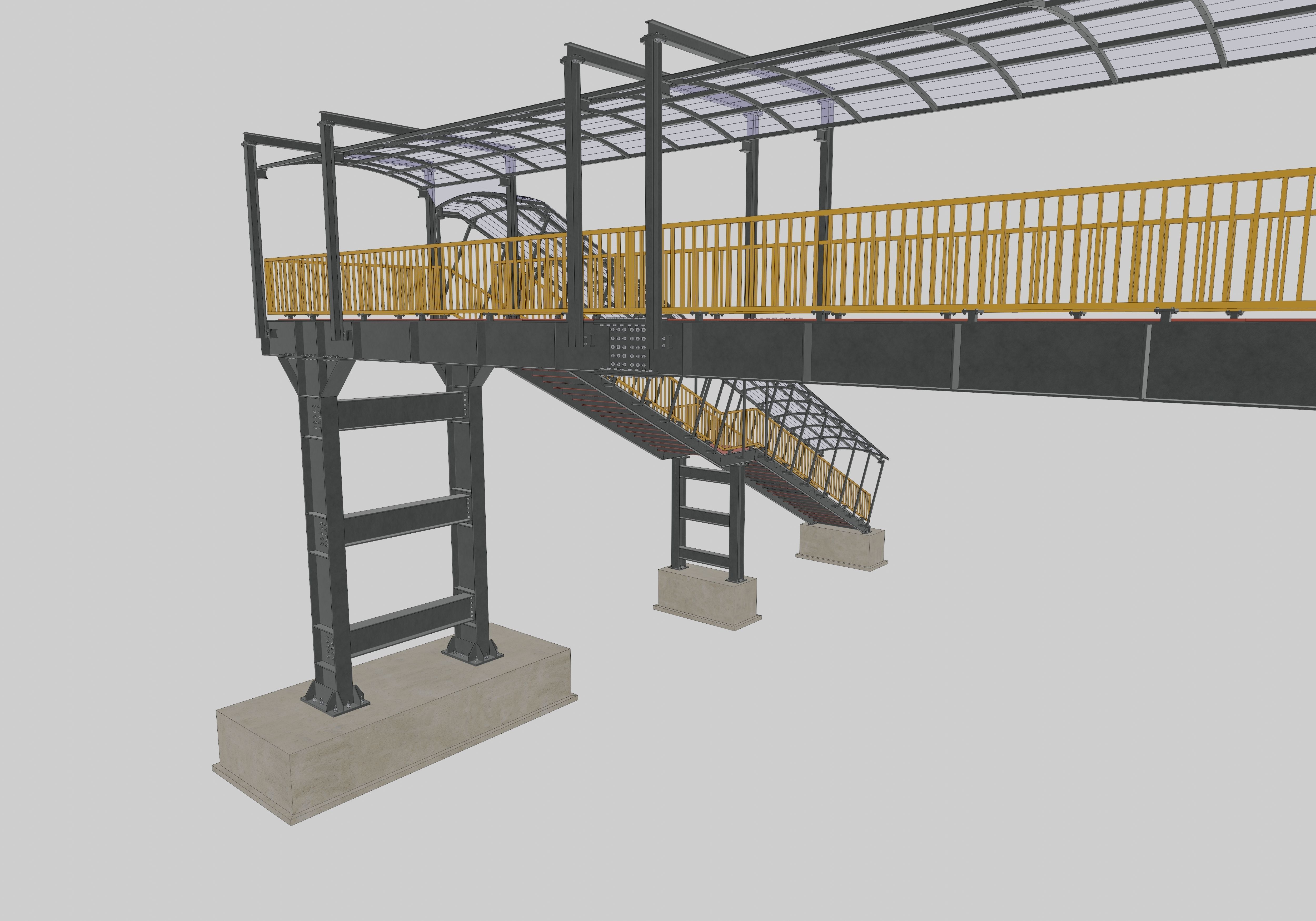 Steel Pedestrian Bridge - Three Columns - Straight Close Type-4 3D model_19