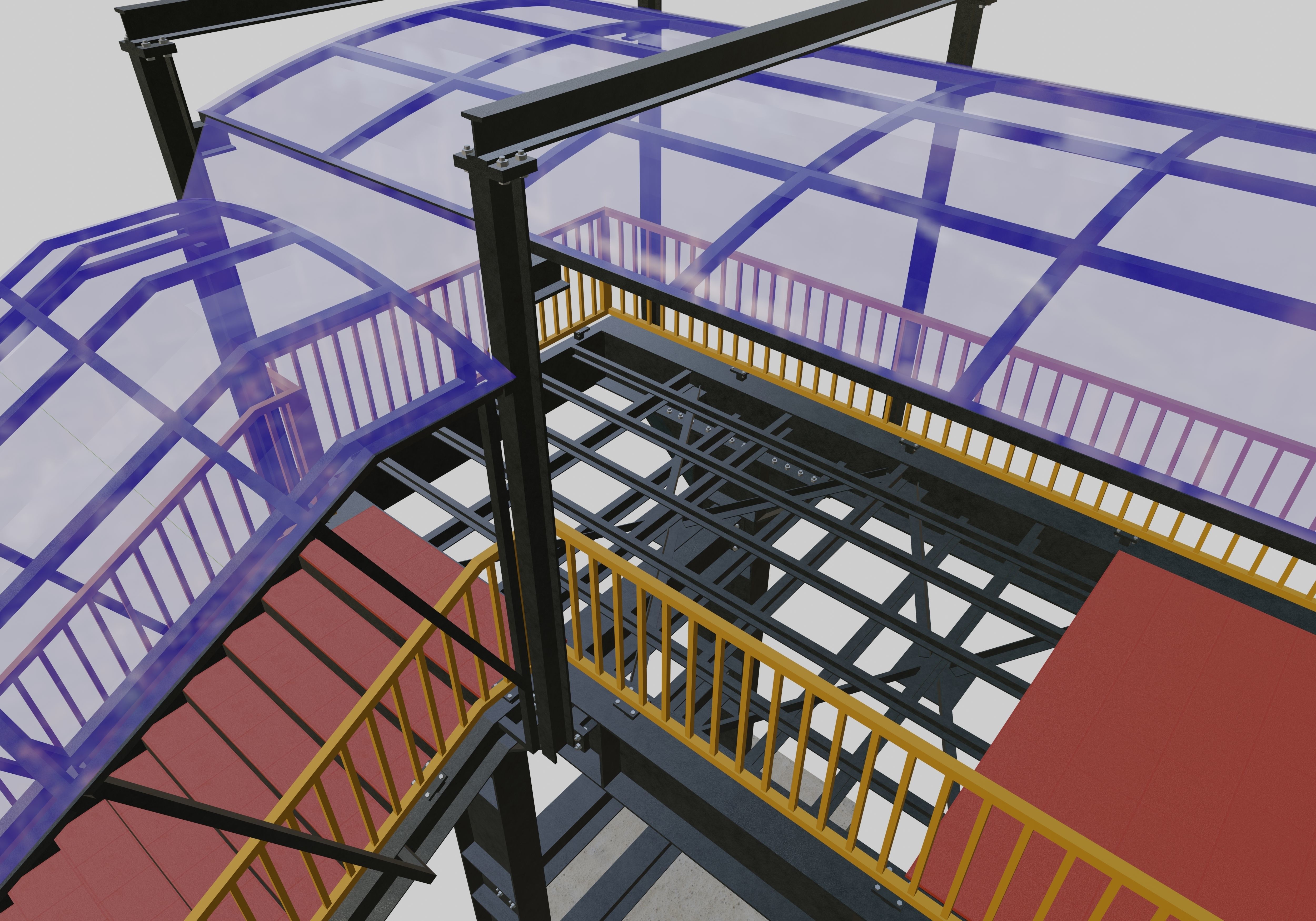 Steel Pedestrian Bridge - Three Columns - Straight Close Type-4 3D model_14