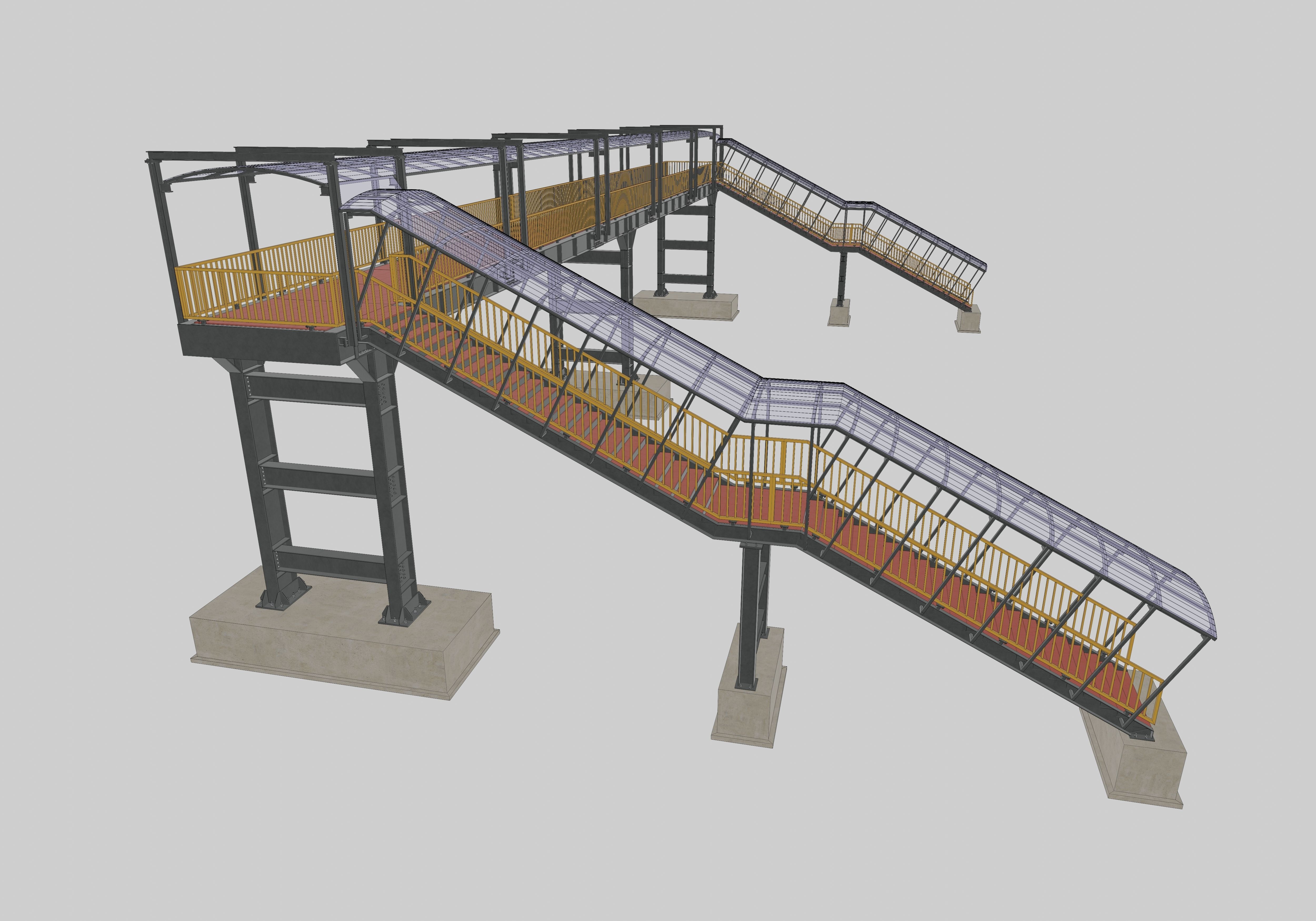 Steel Pedestrian Bridge - Three Columns - Straight Close Type-4 3D model_17