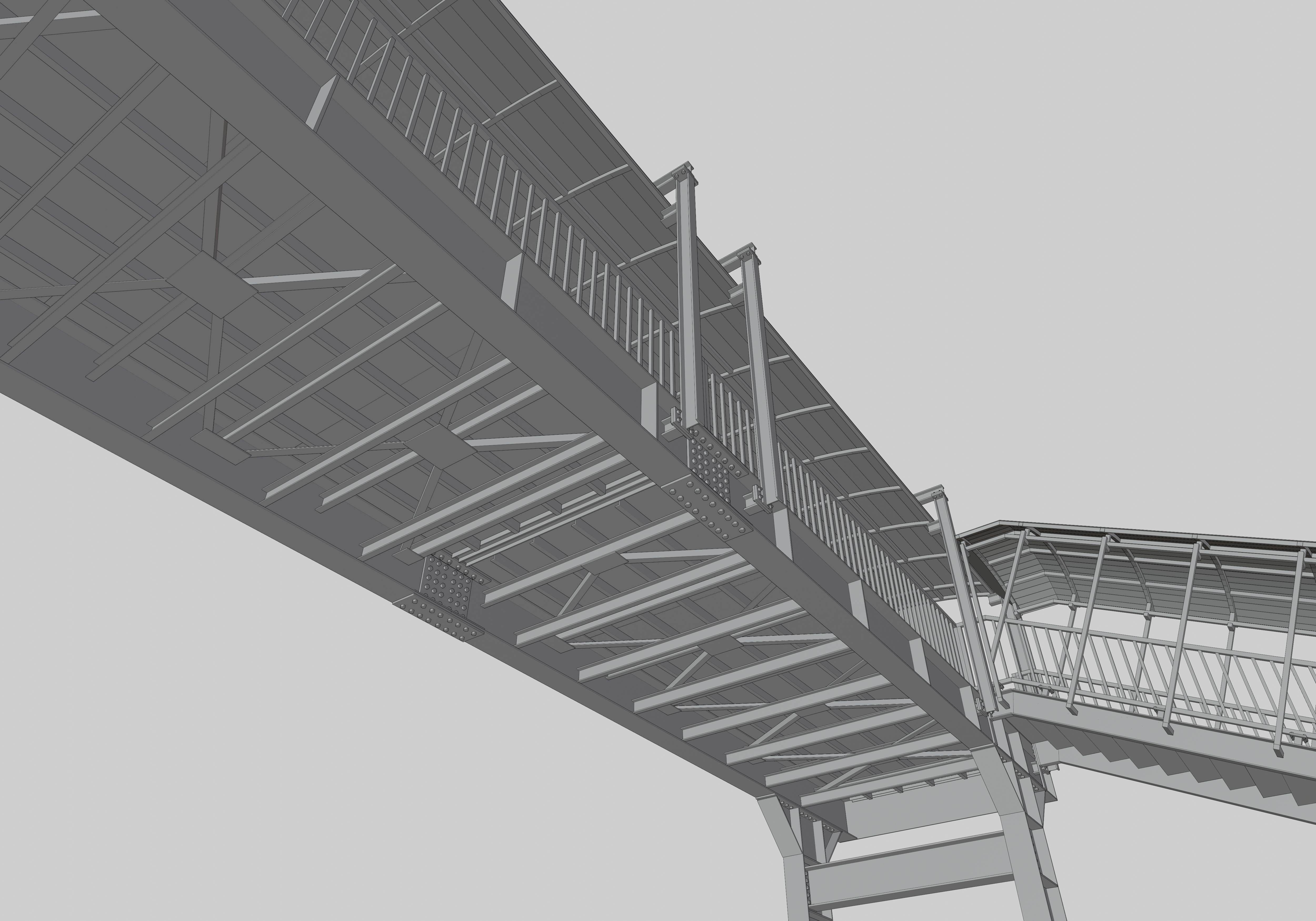 Steel Pedestrian Bridge - Three Columns - Straight Close Type-4 3D model_31