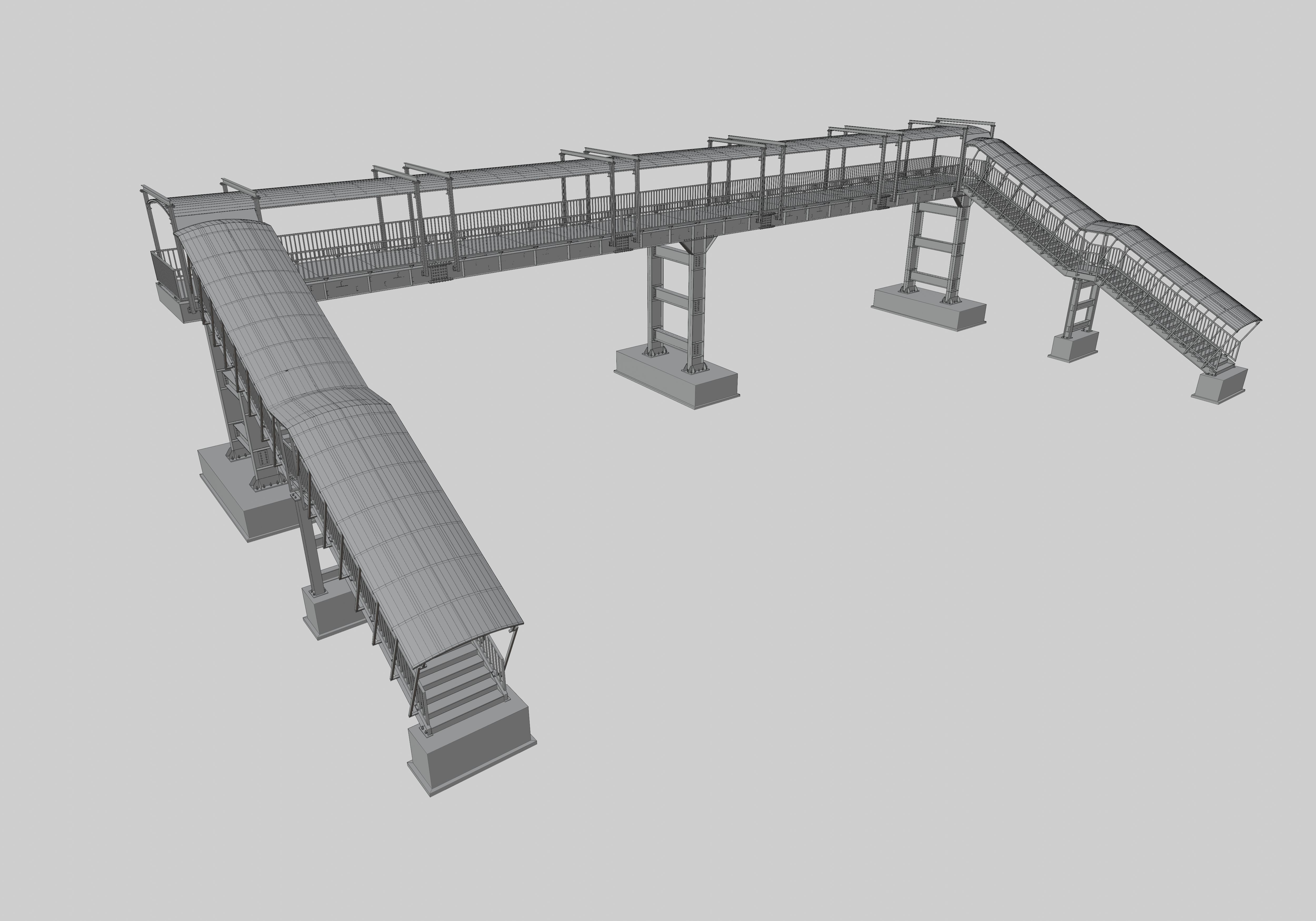 Steel Pedestrian Bridge - Three Columns - Straight Close Type-4 3D model_28