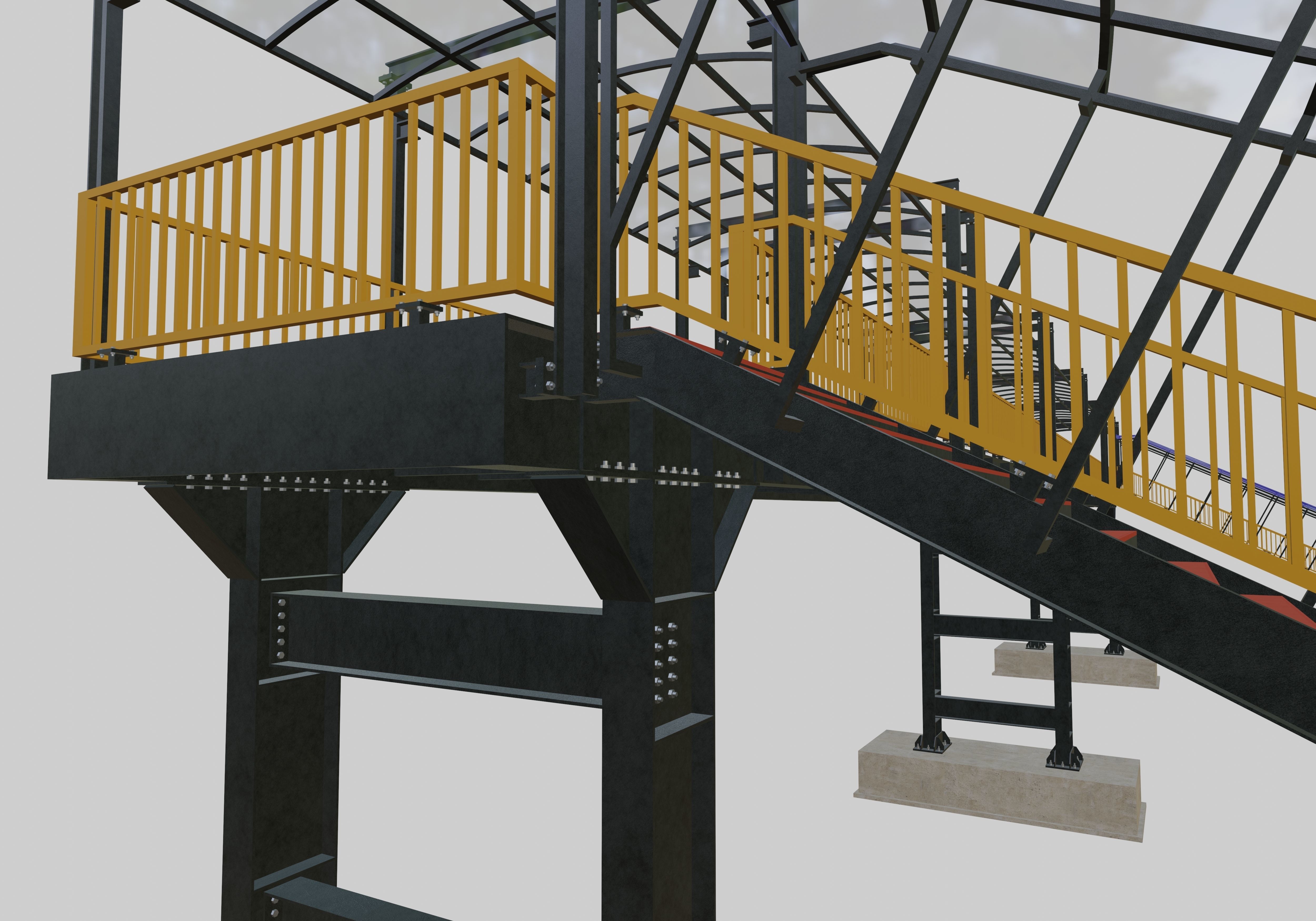 Steel Pedestrian Bridge - Three Columns - Straight Close Type-4 3D model_13