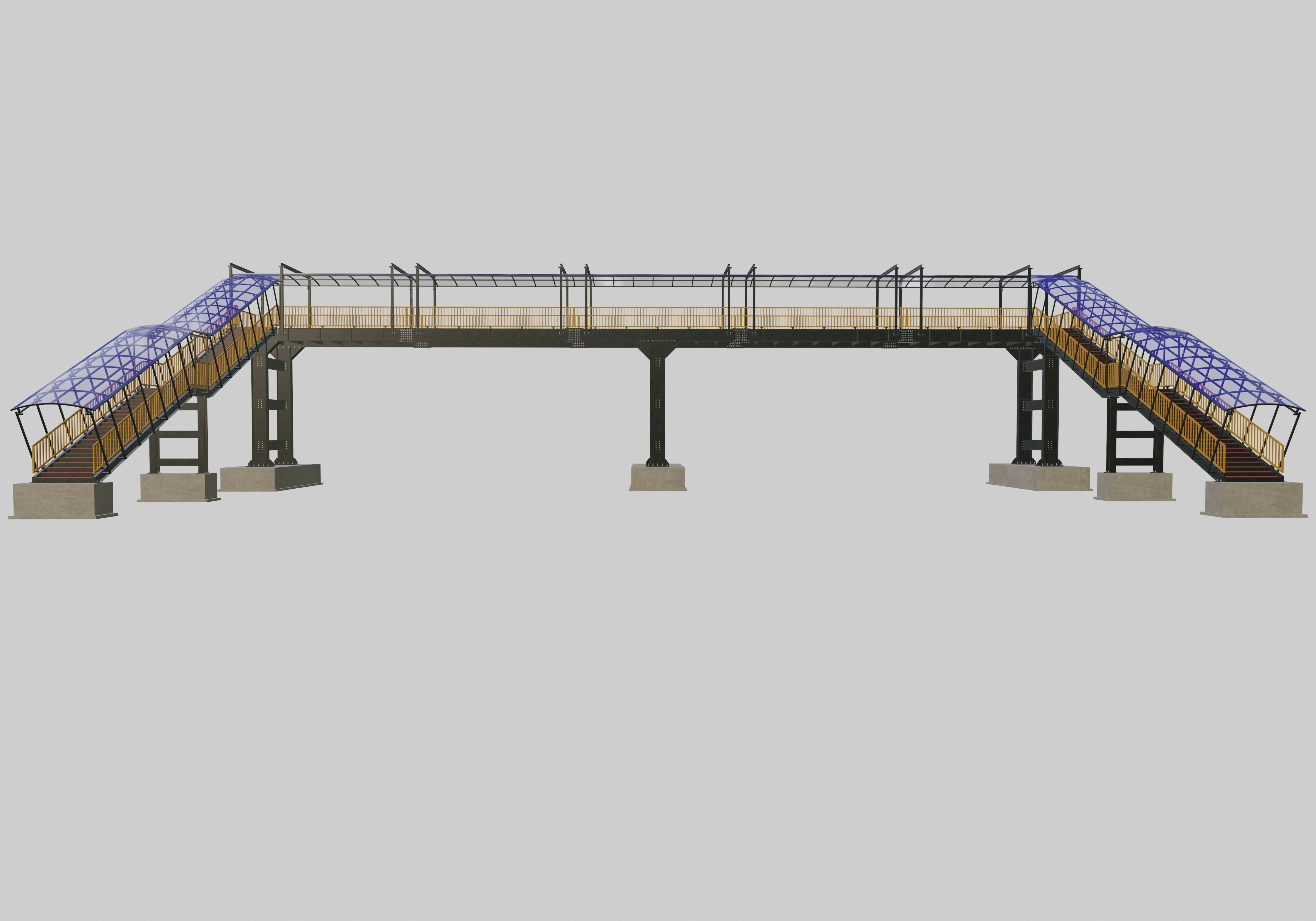 Steel Pedestrian Bridge - Three Columns - Straight Close Type-4 3D model_26
