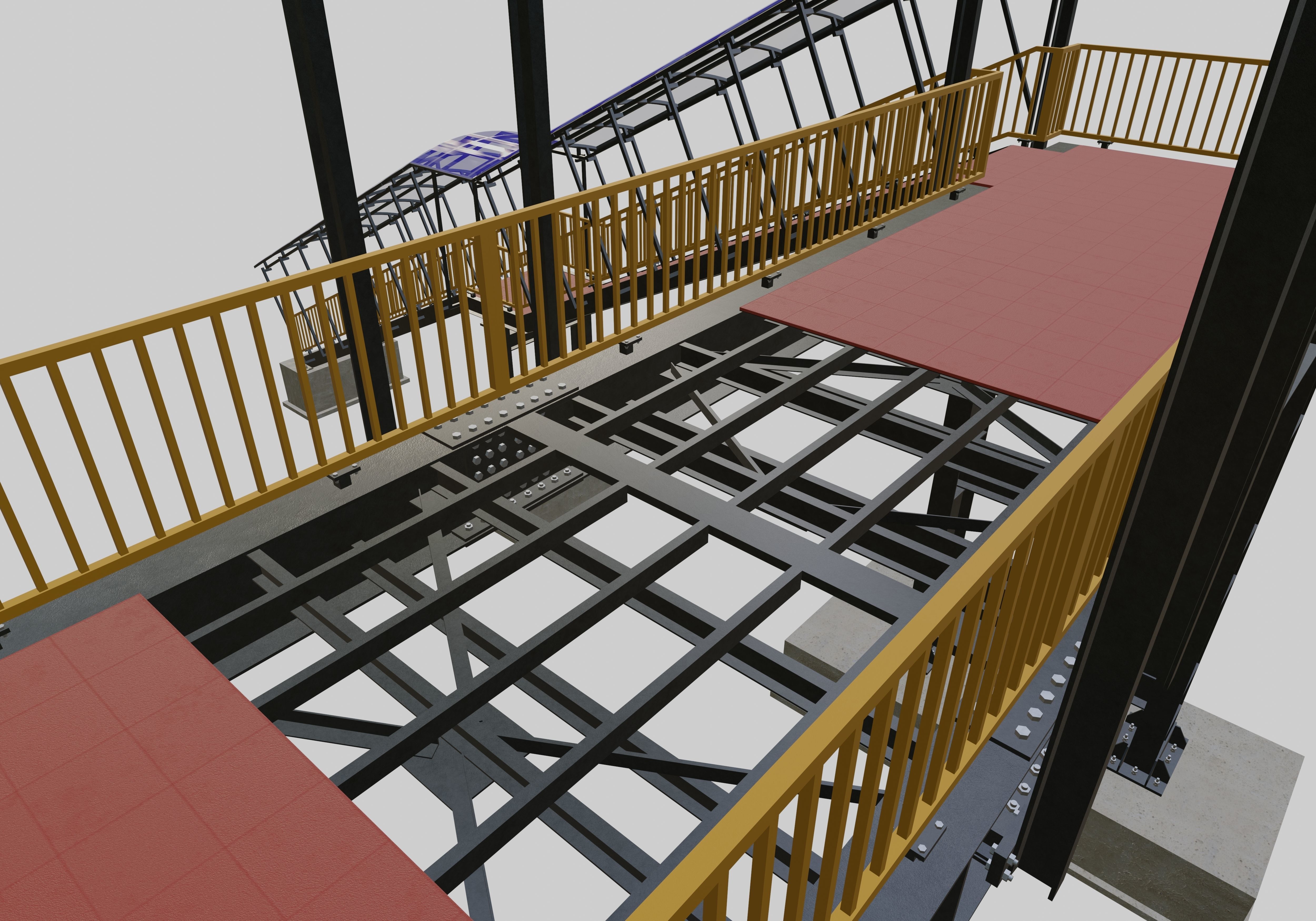 Steel Pedestrian Bridge - Three Columns - Straight Close Type-4 3D model_15