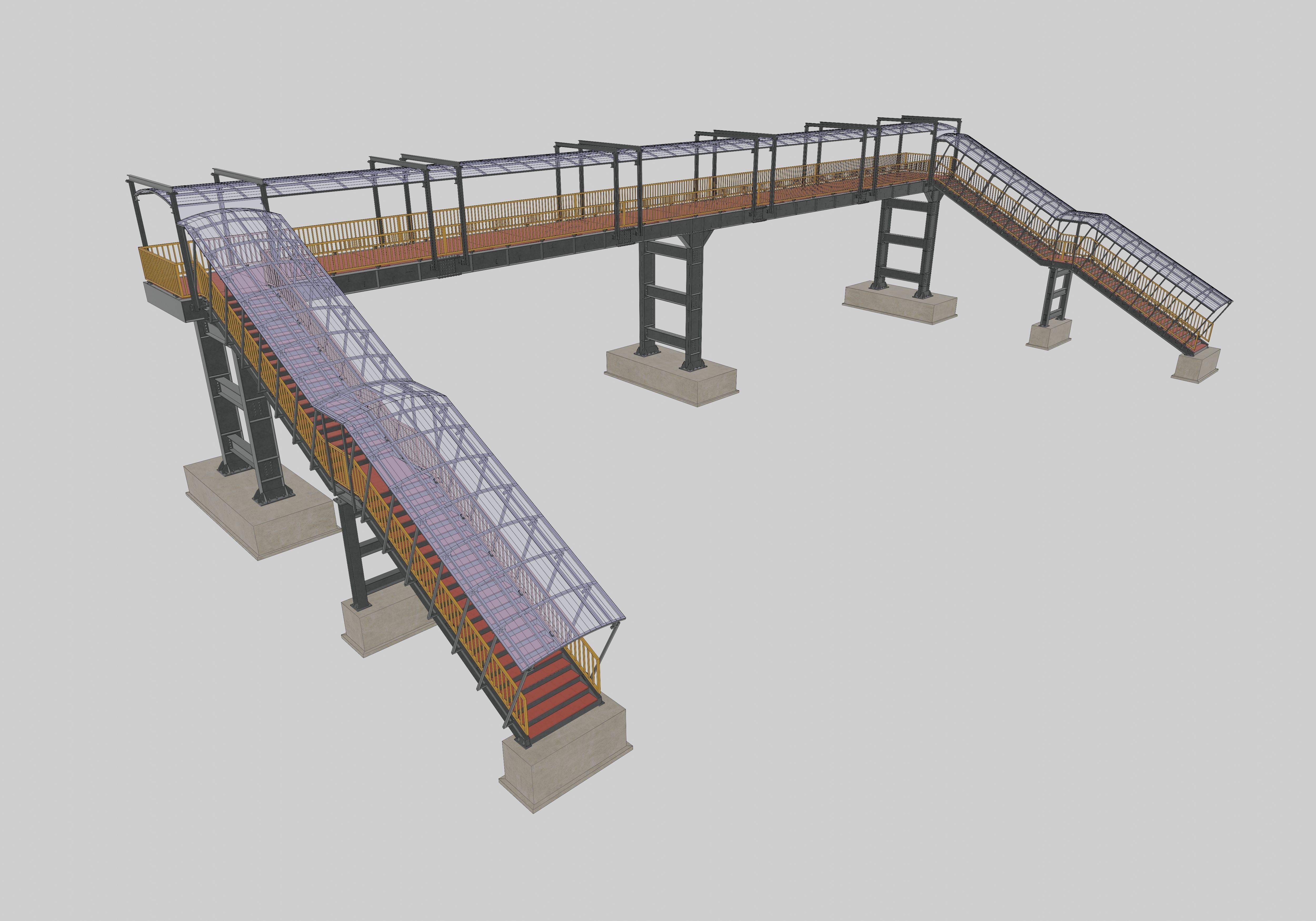 Steel Pedestrian Bridge - Three Columns - Straight Close Type-4 3D model_21