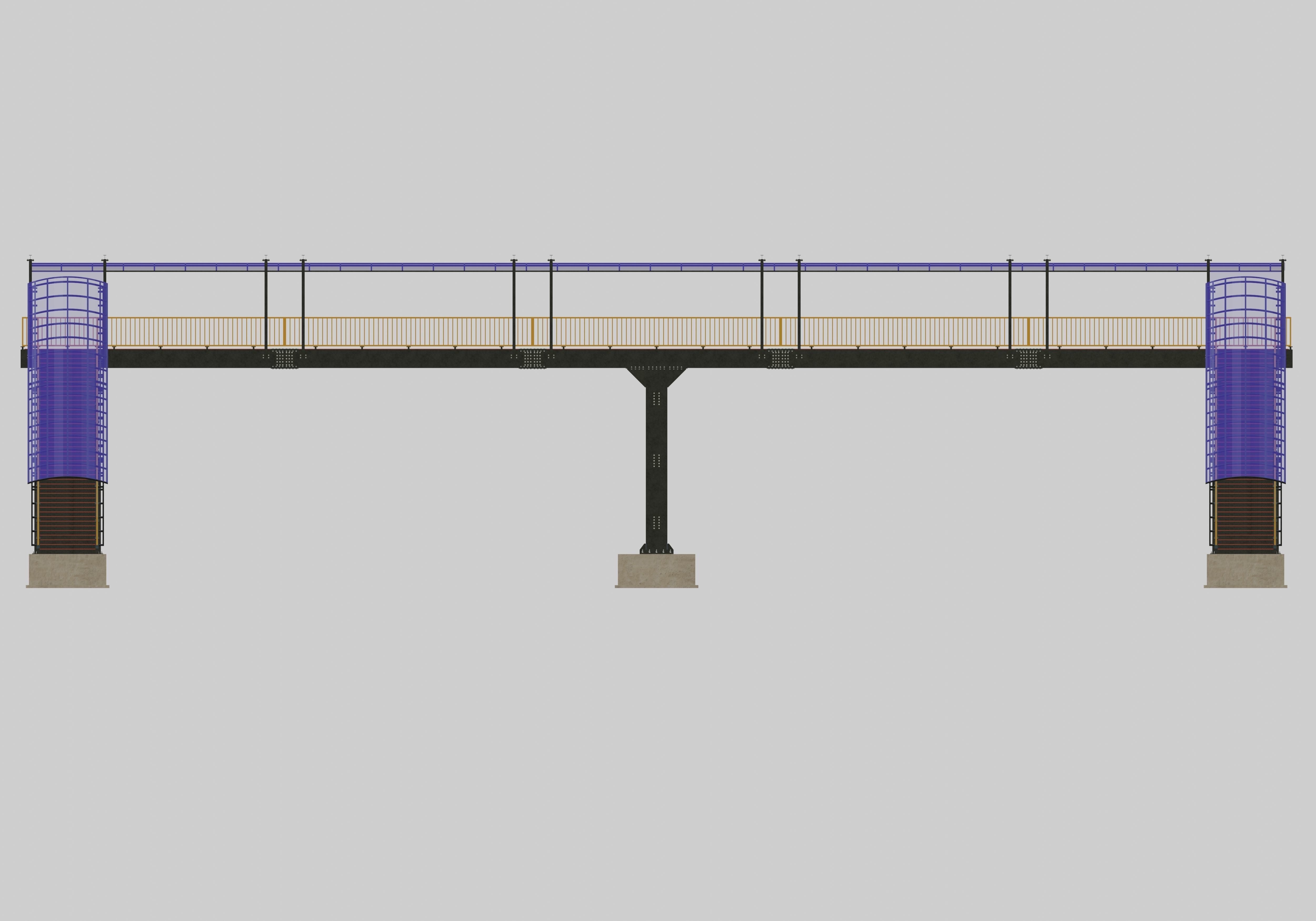 Steel Pedestrian Bridge - Three Columns - Straight Close Type-4 3D model_27