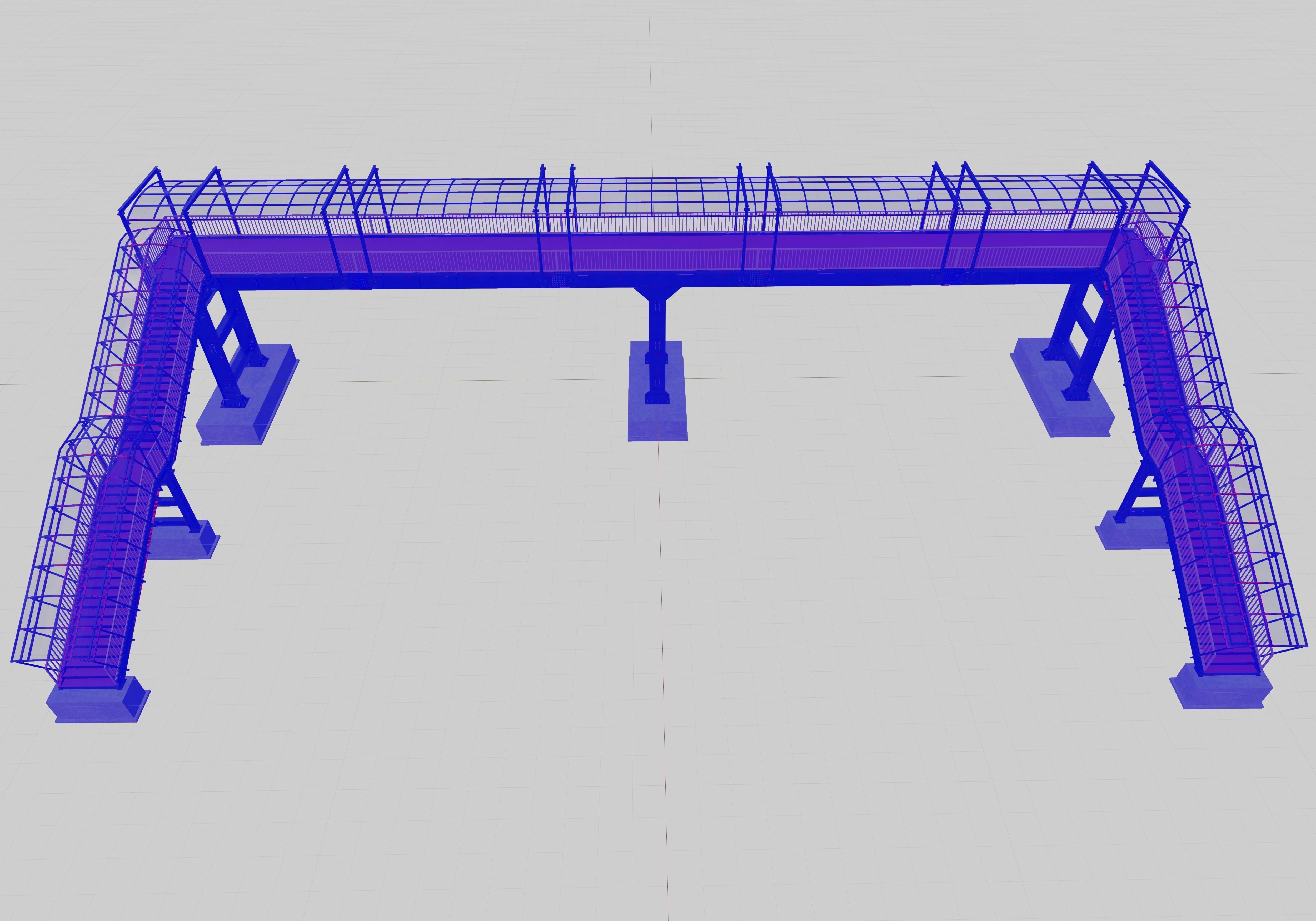 Steel Pedestrian Bridge - Three Columns - Straight Close Type-4 3D model_7