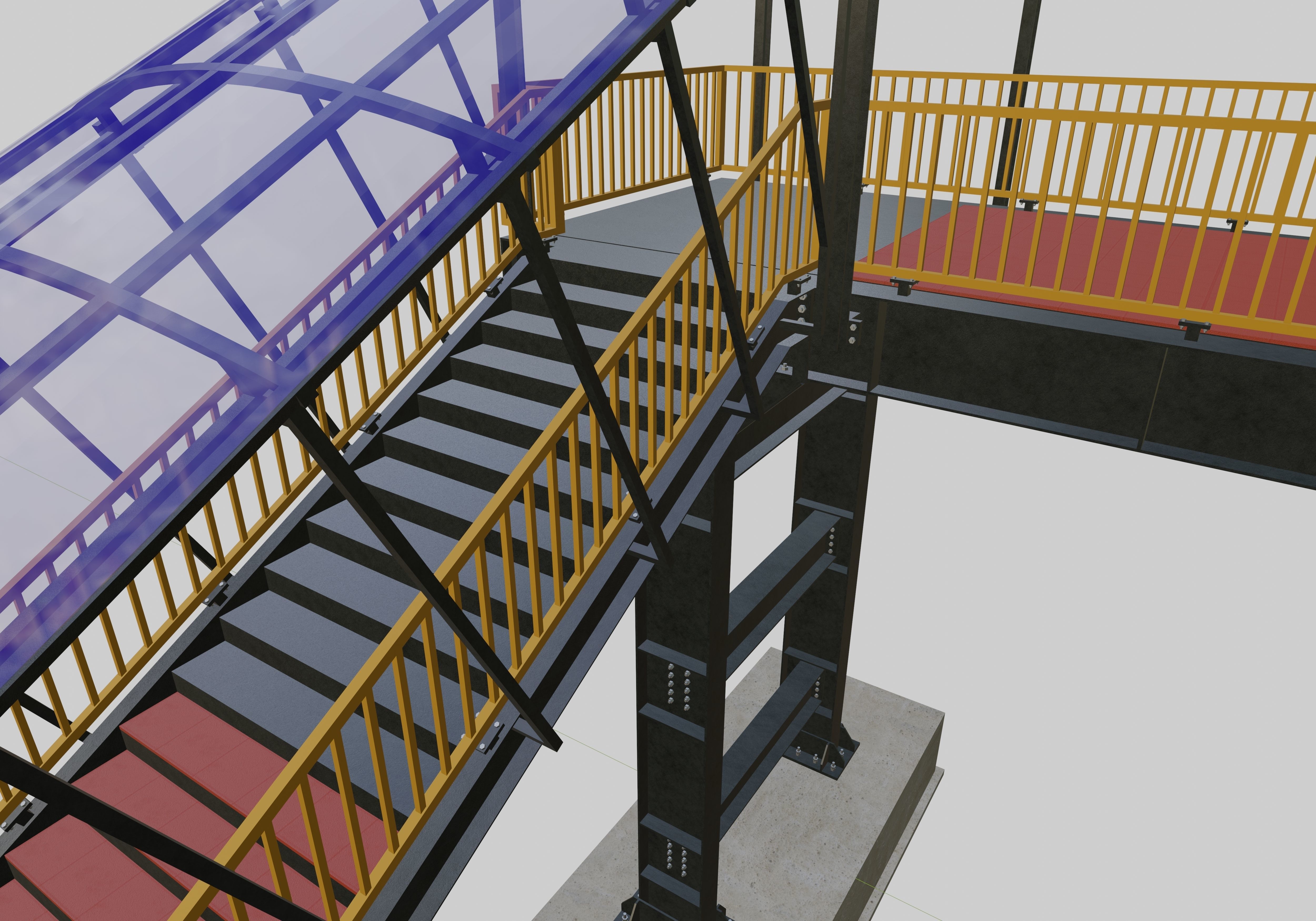 Steel Pedestrian Bridge - Three Columns - Straight Close Type-4 3D model_16