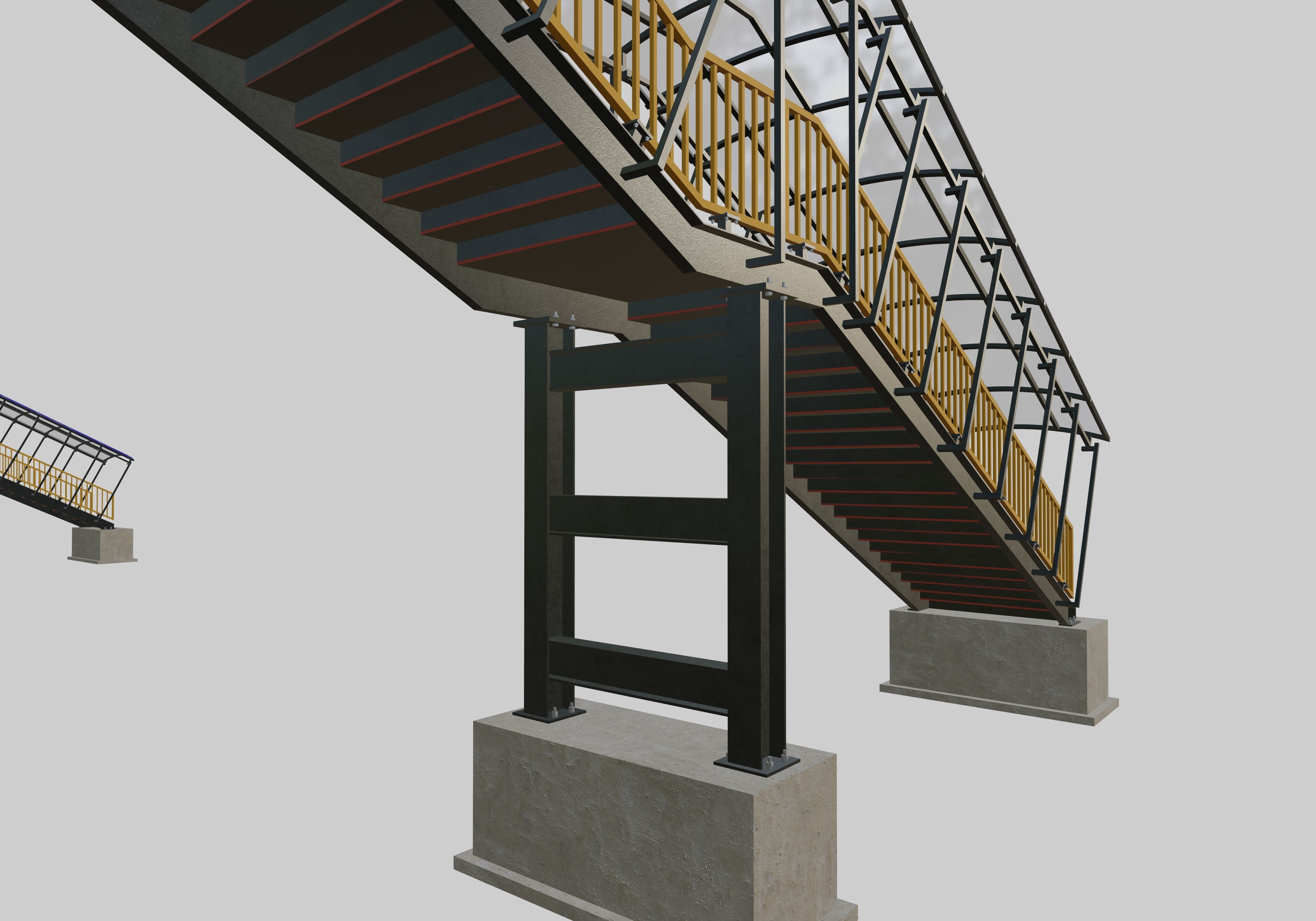 Steel Pedestrian Bridge - Three Columns - Straight Close Type-4 3D model_9