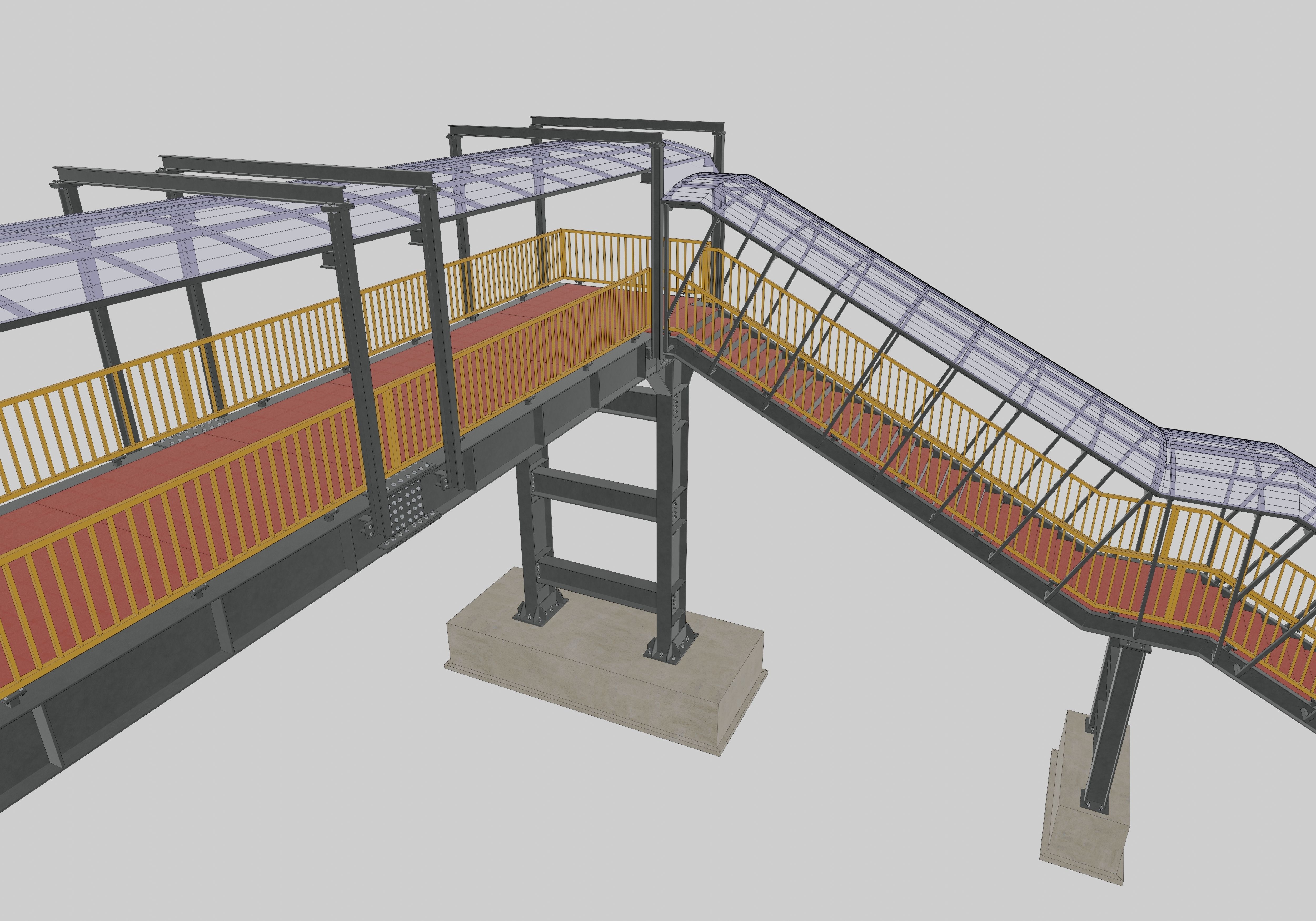 Steel Pedestrian Bridge - Three Columns - Straight Close Type-4 3D model_23