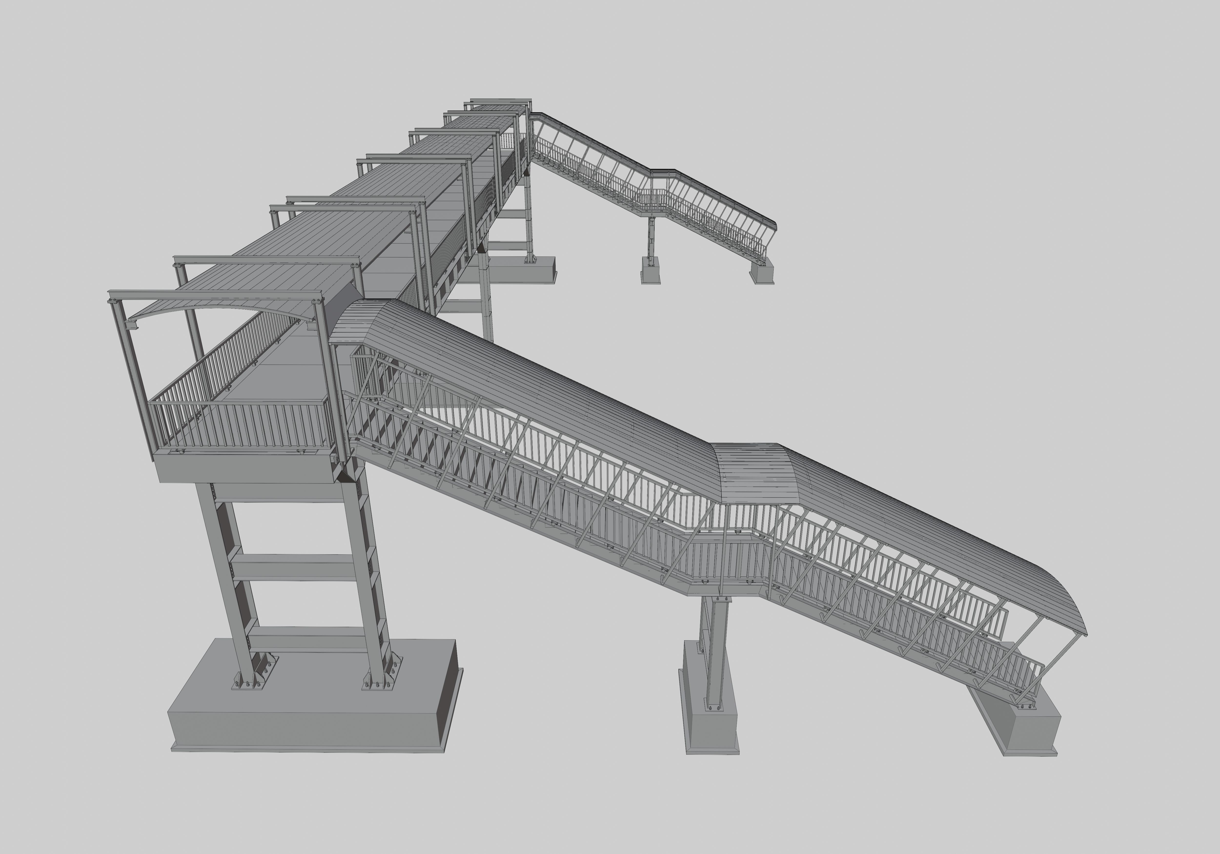Steel Pedestrian Bridge - Three Columns - Straight Close Type-4 3D model_30