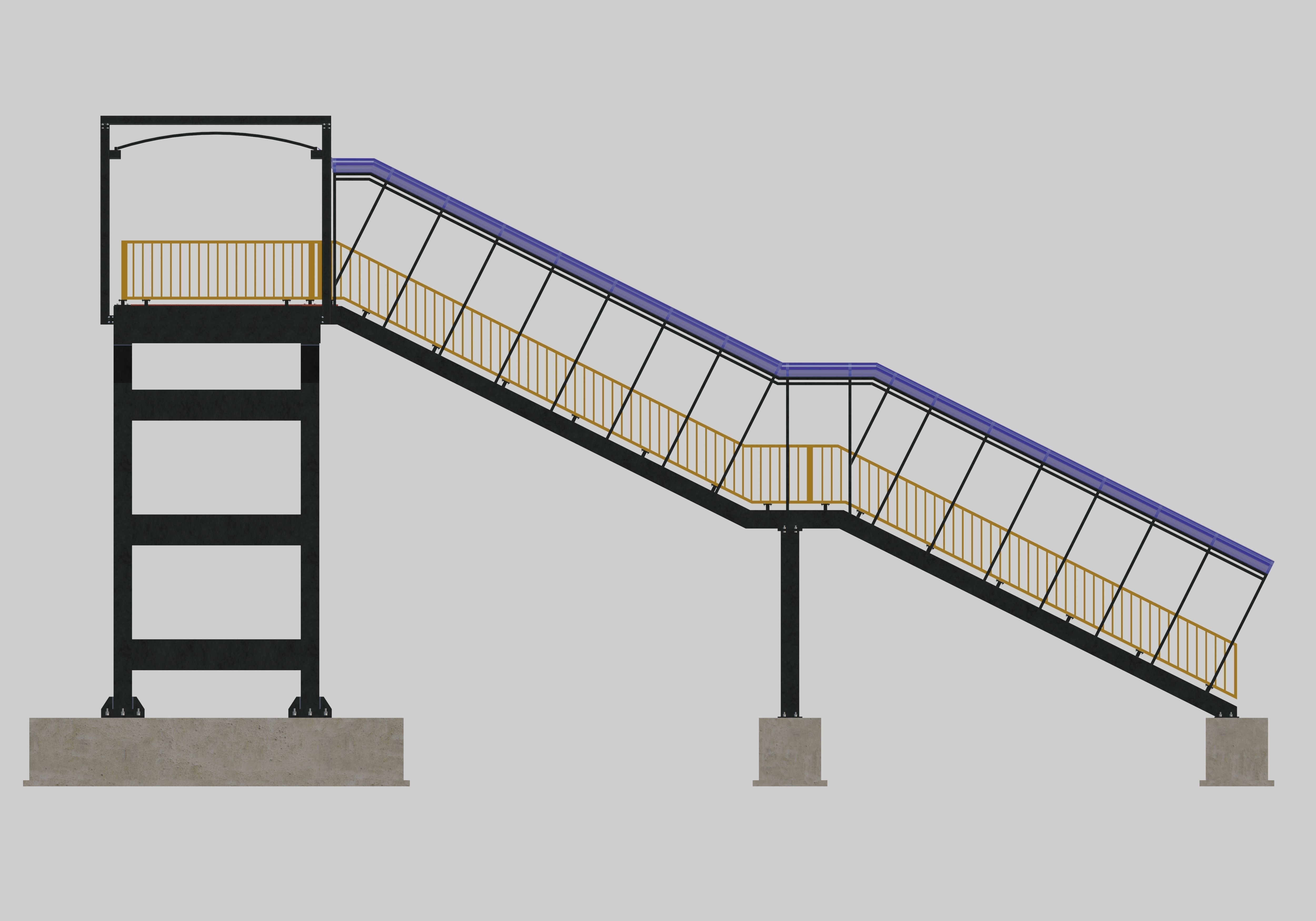 Steel Pedestrian Bridge - Three Columns - Straight Close Type-4 3D model_25