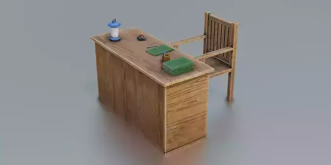 Wooden Table and Chair- Stylized