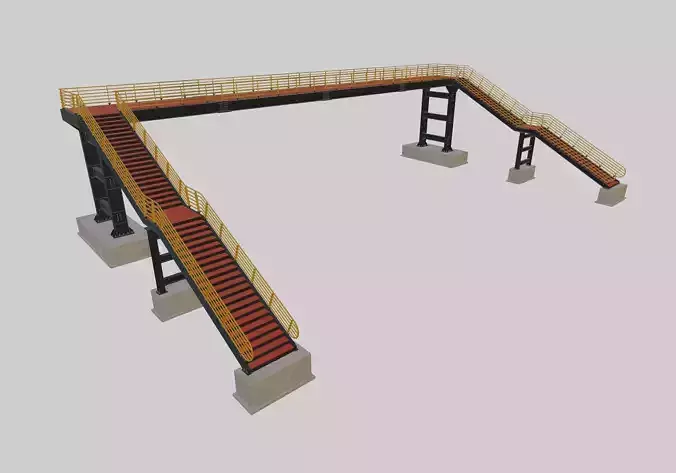 Steel Pedestrian Bridge - Two Columns-Pipe Rail-Straight Type-5 3D model