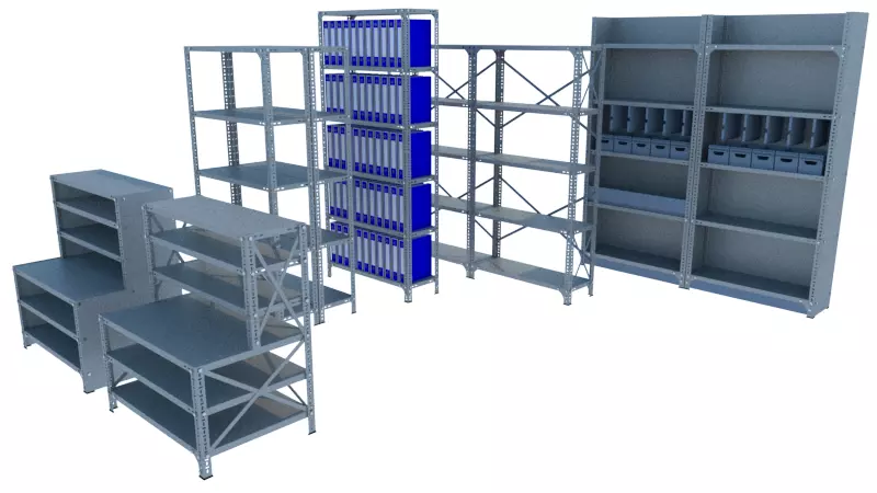 Steel shelving system for archive and storage 3D model_0