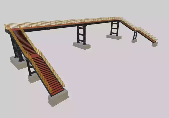 Steel Pedestrian Bridge-Three Columns-Pipe Rail-Straight Type-7