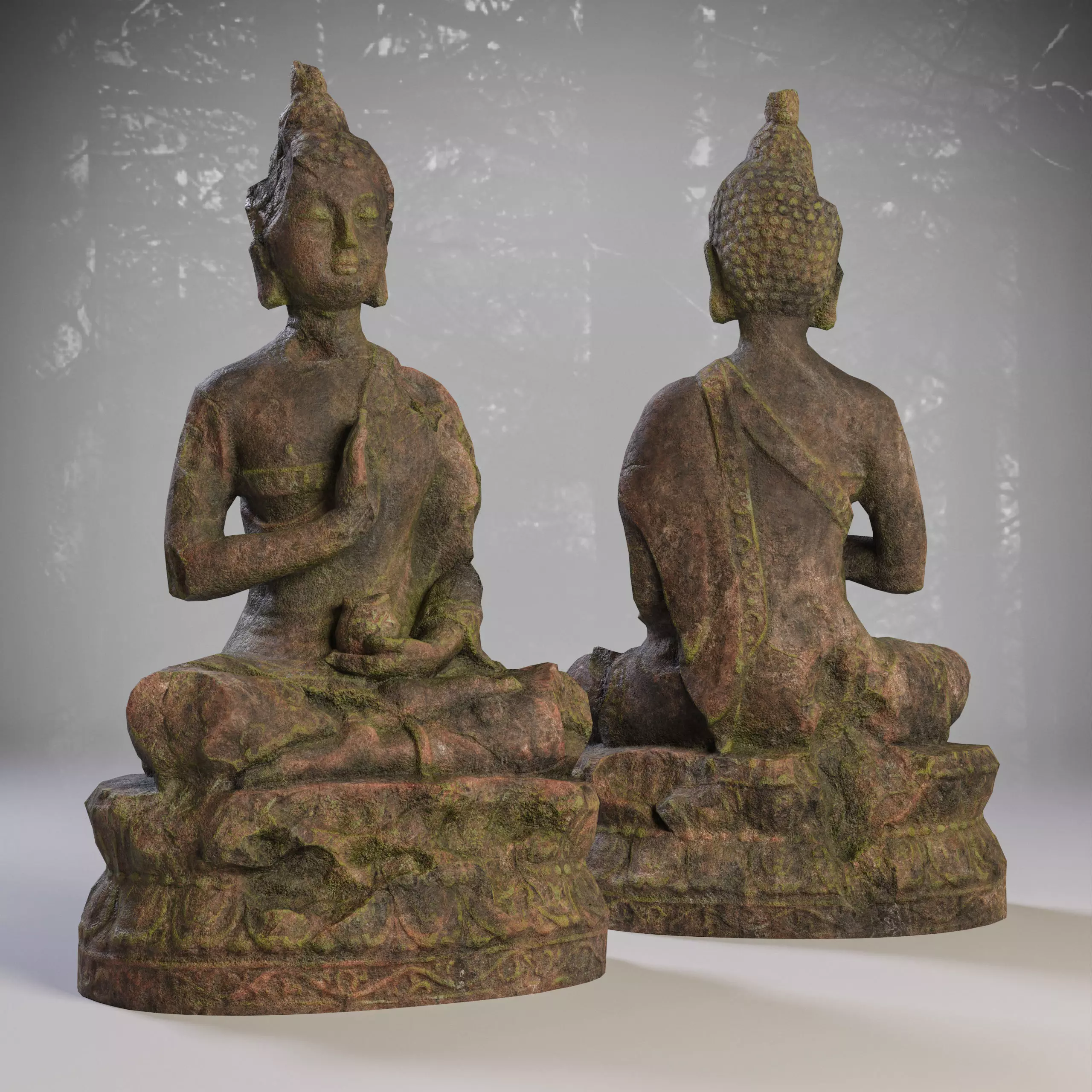 Old stone statue of Buddha Low-poly 3D model Free low-poly 3D model