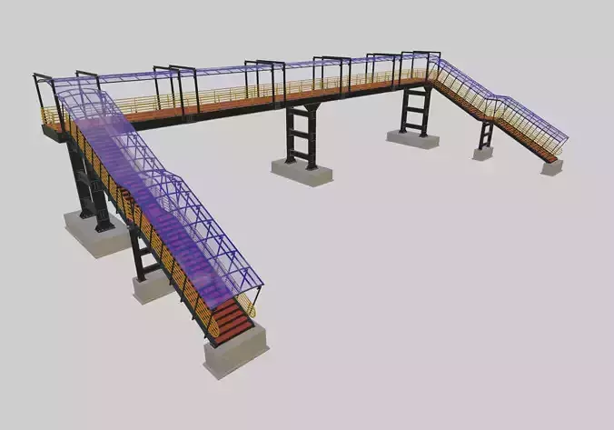 Steel Pedestrian Bridge-Three Columns-Pipe Rail-Straight Type-8