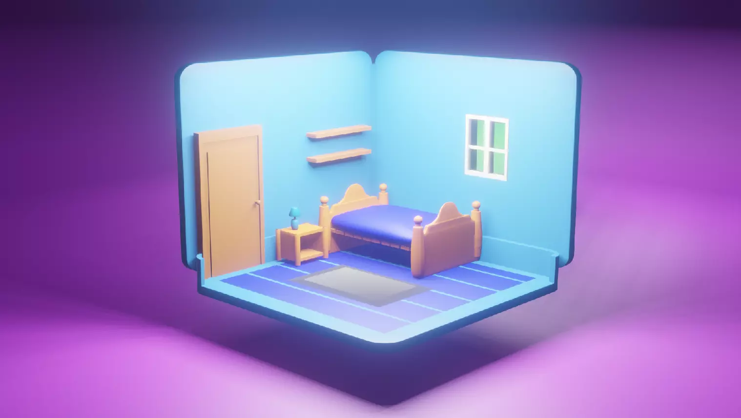 Bedroom room with bed in it Free low-poly 3D model